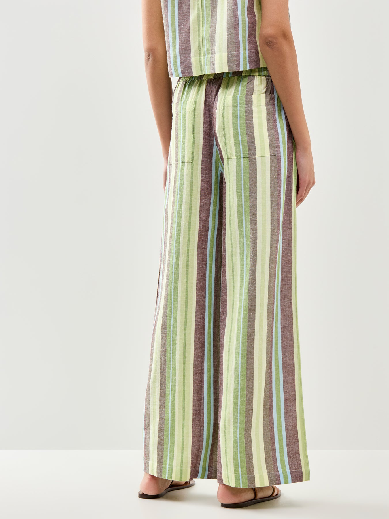 Stripe Linen Blend Wide Leg Trousers Green