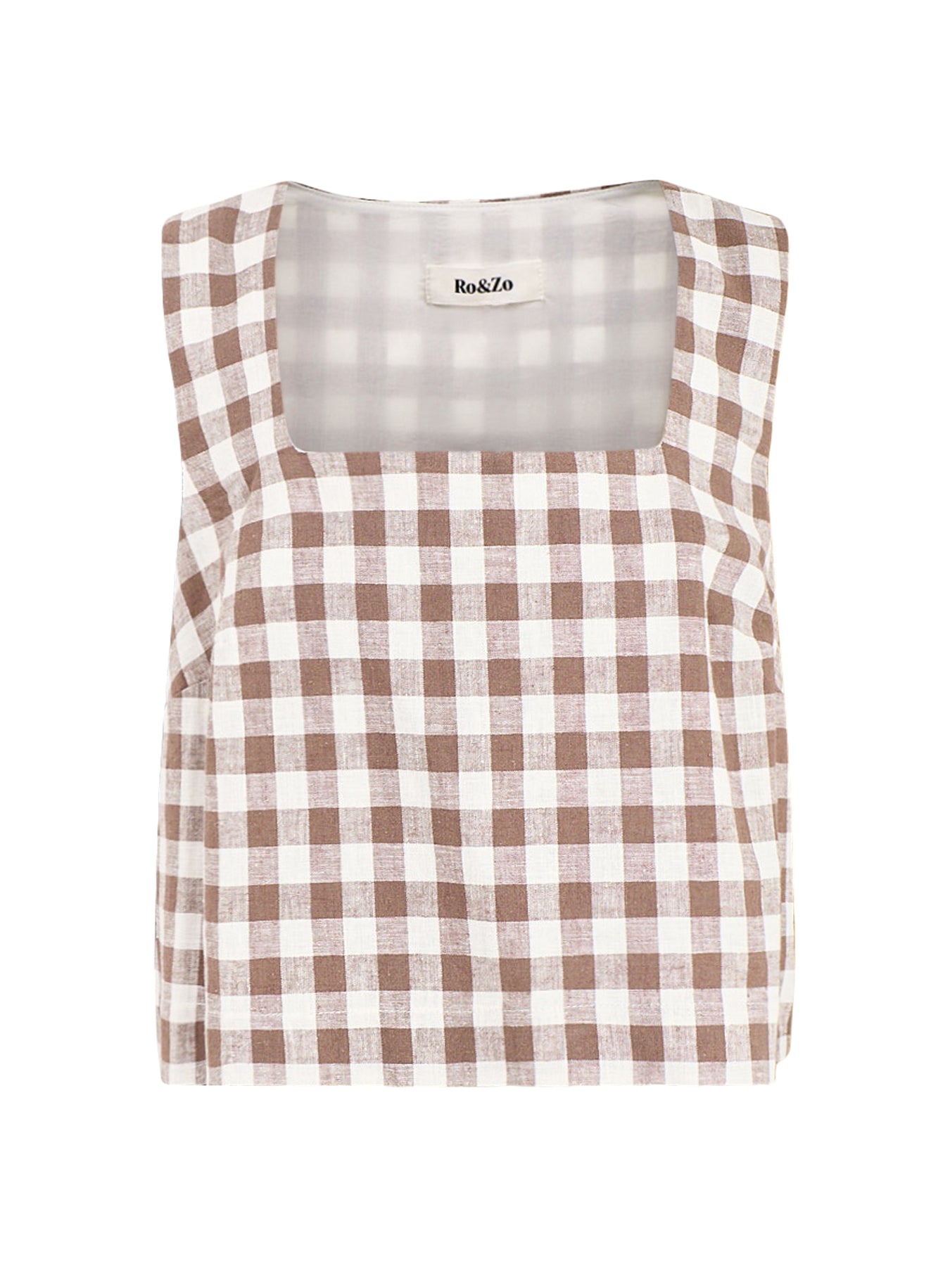Gingham Square Neck Shell Top Brown