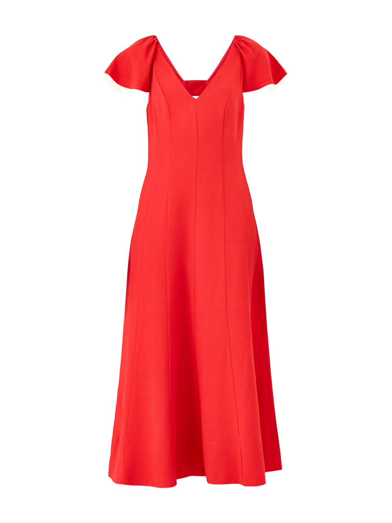 Red Flutter Sleeve Linen Blend Dress Red