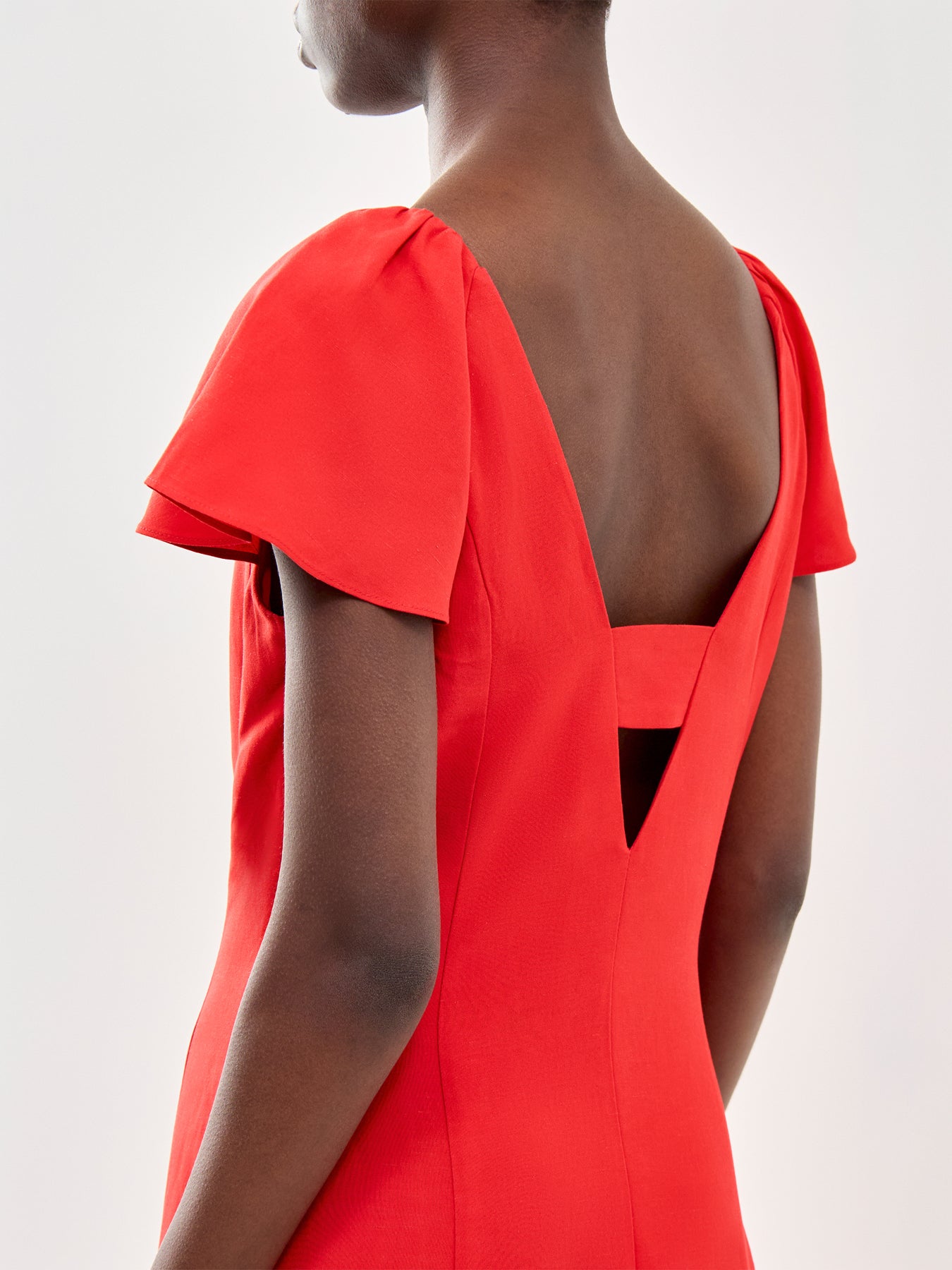 Red Flutter Sleeve Linen Blend Dress Red