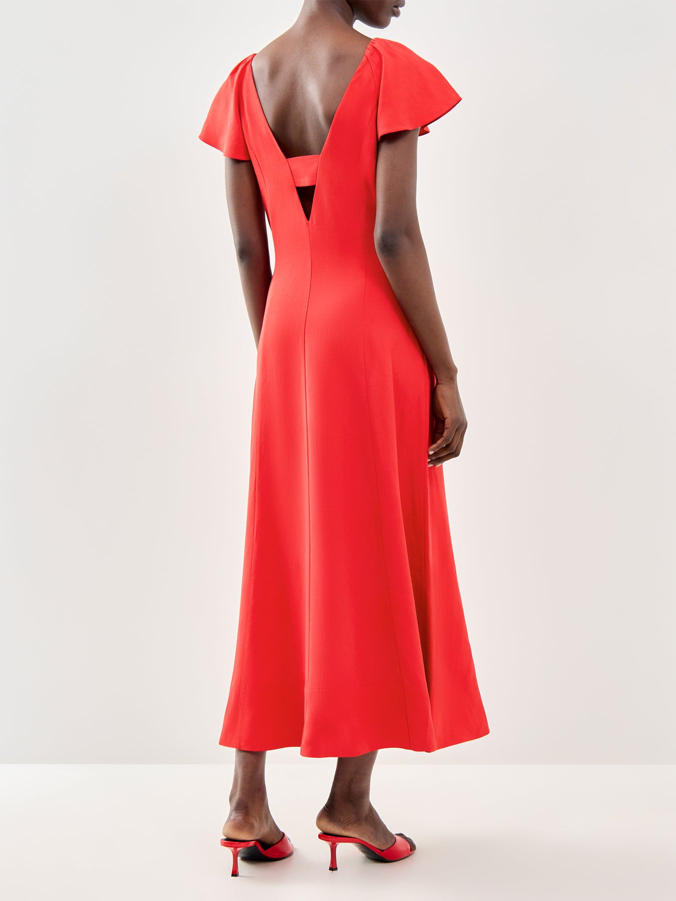 Red Flutter Sleeve Linen Blend Dress Red