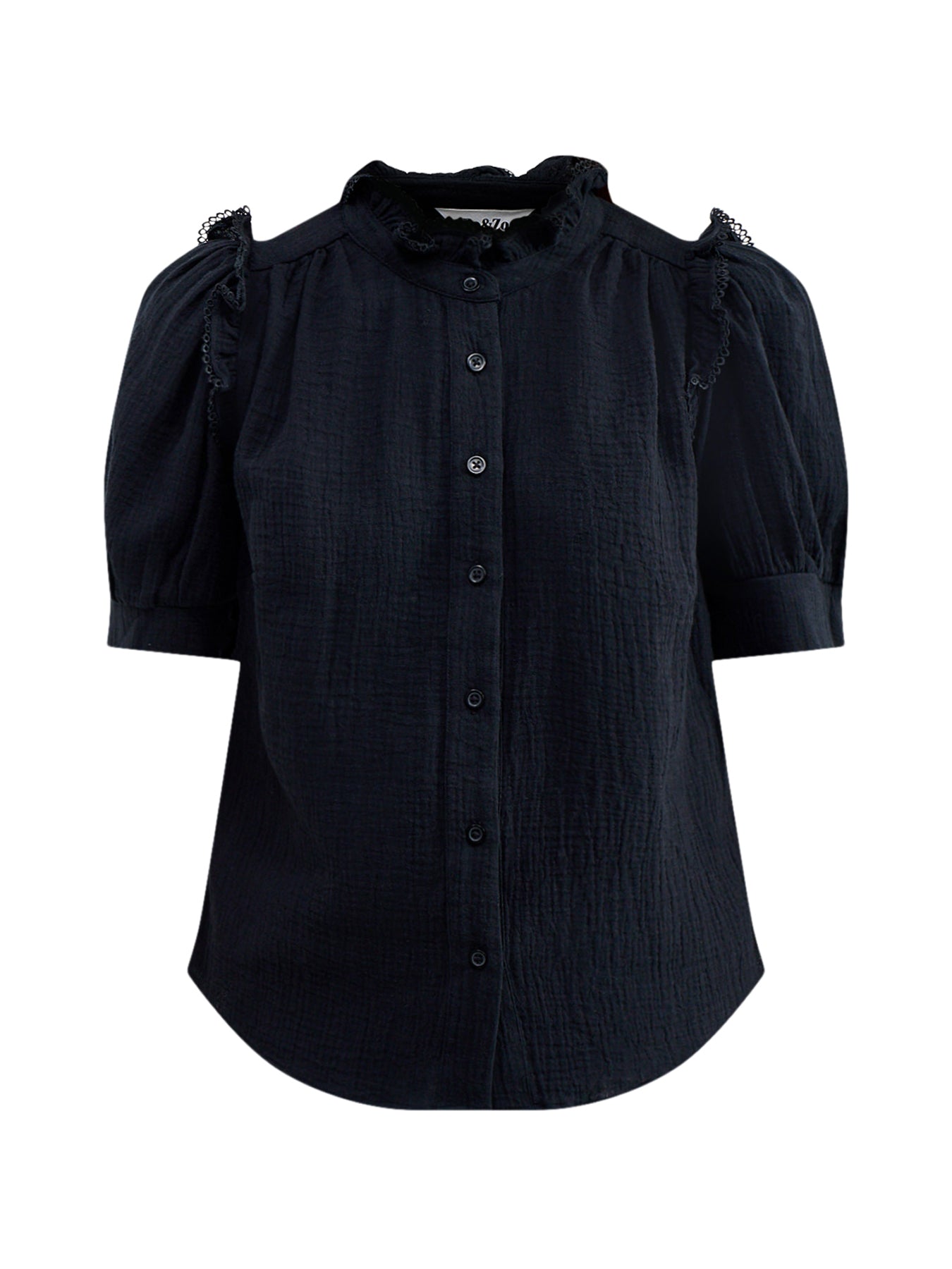Cheeseloth Frill Short Sleeve Shirt Black