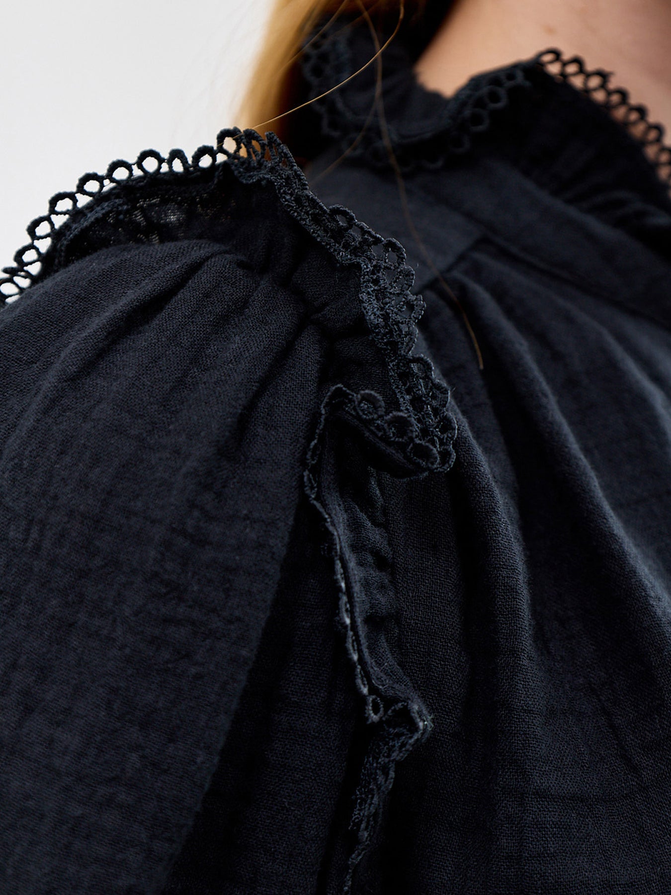 Cheeseloth Frill Short Sleeve Shirt Black