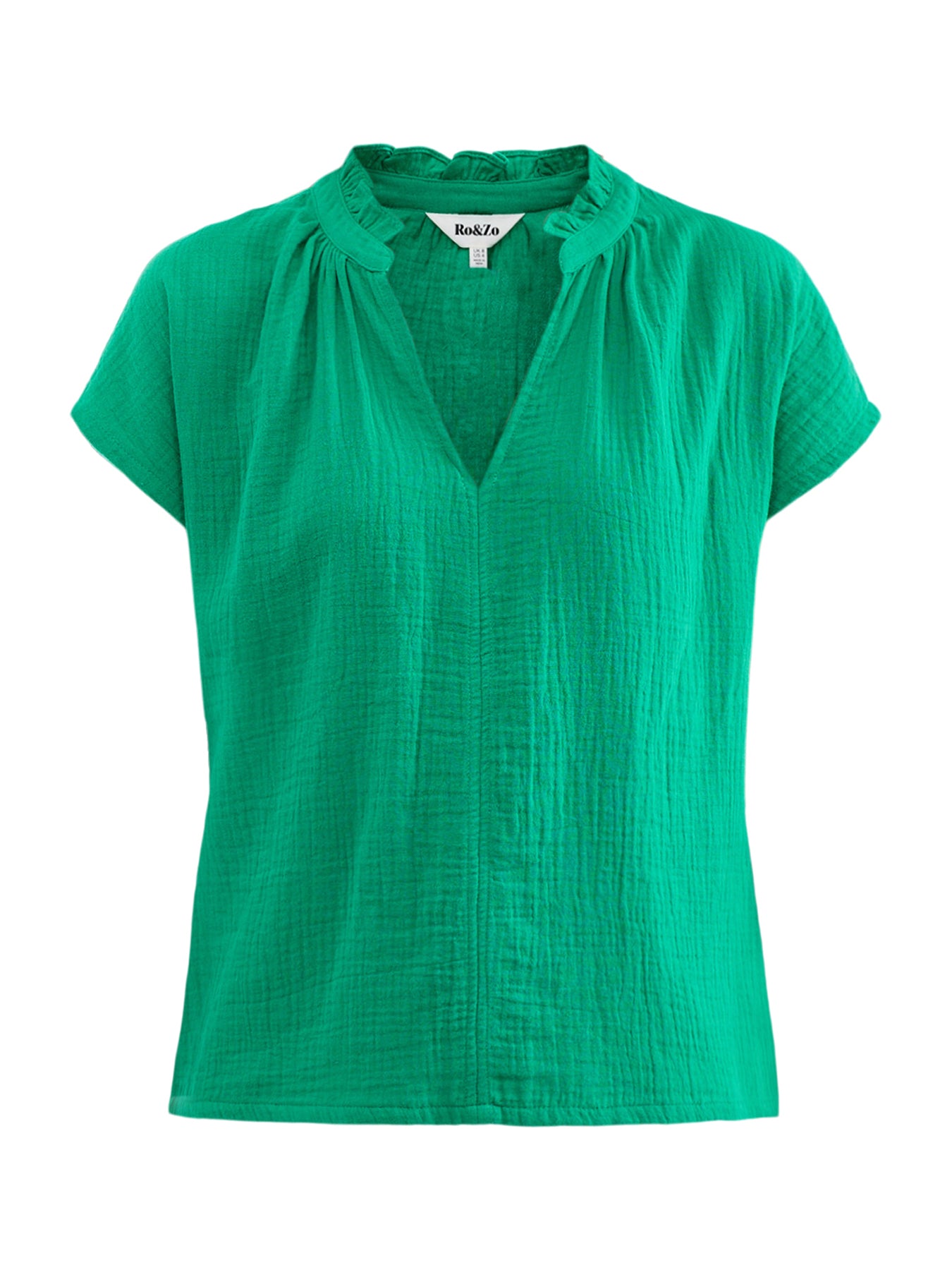 Green Frill Neck Cheesecloth Top Green