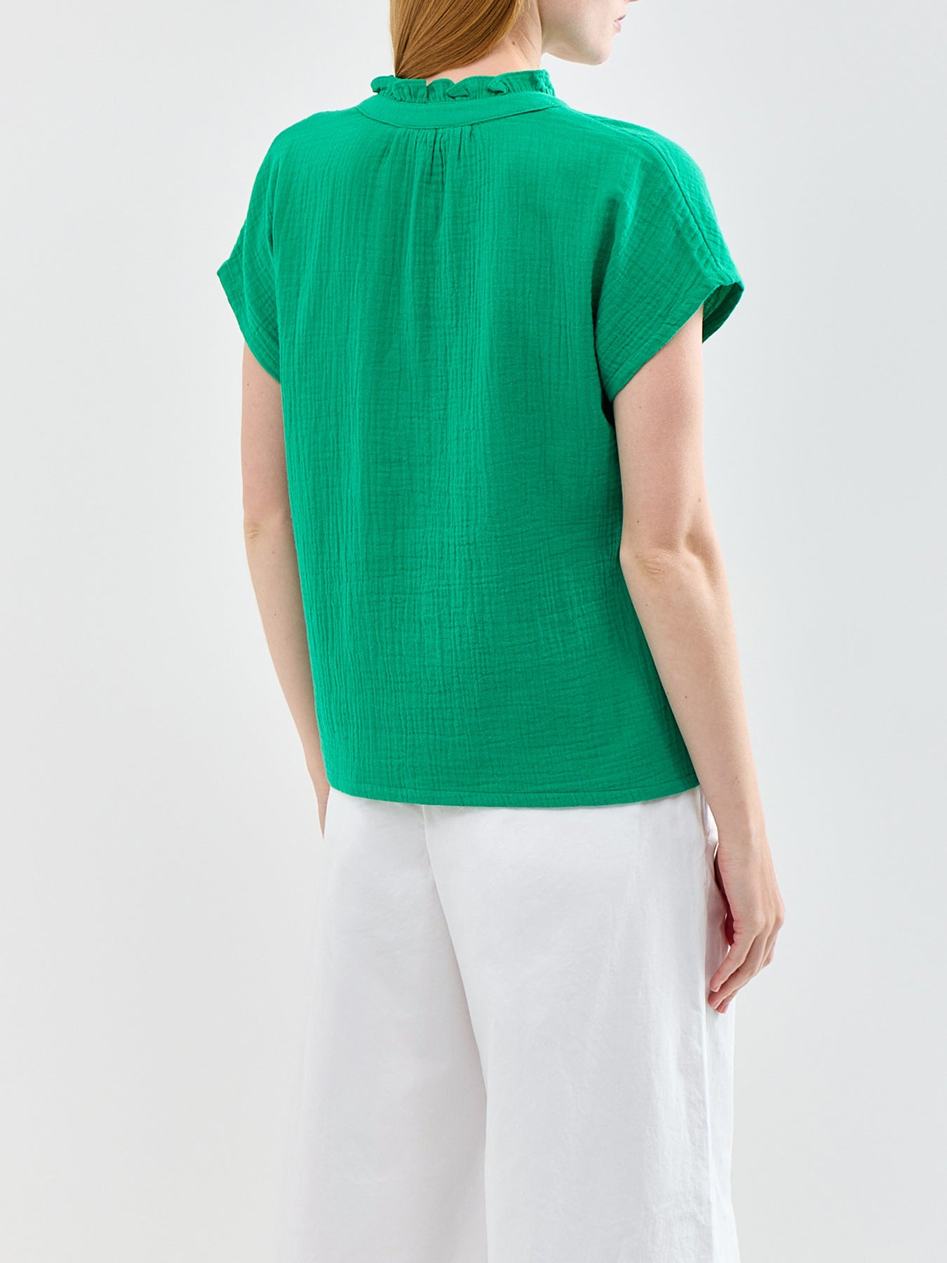 Green Frill Neck Cheesecloth Top Green