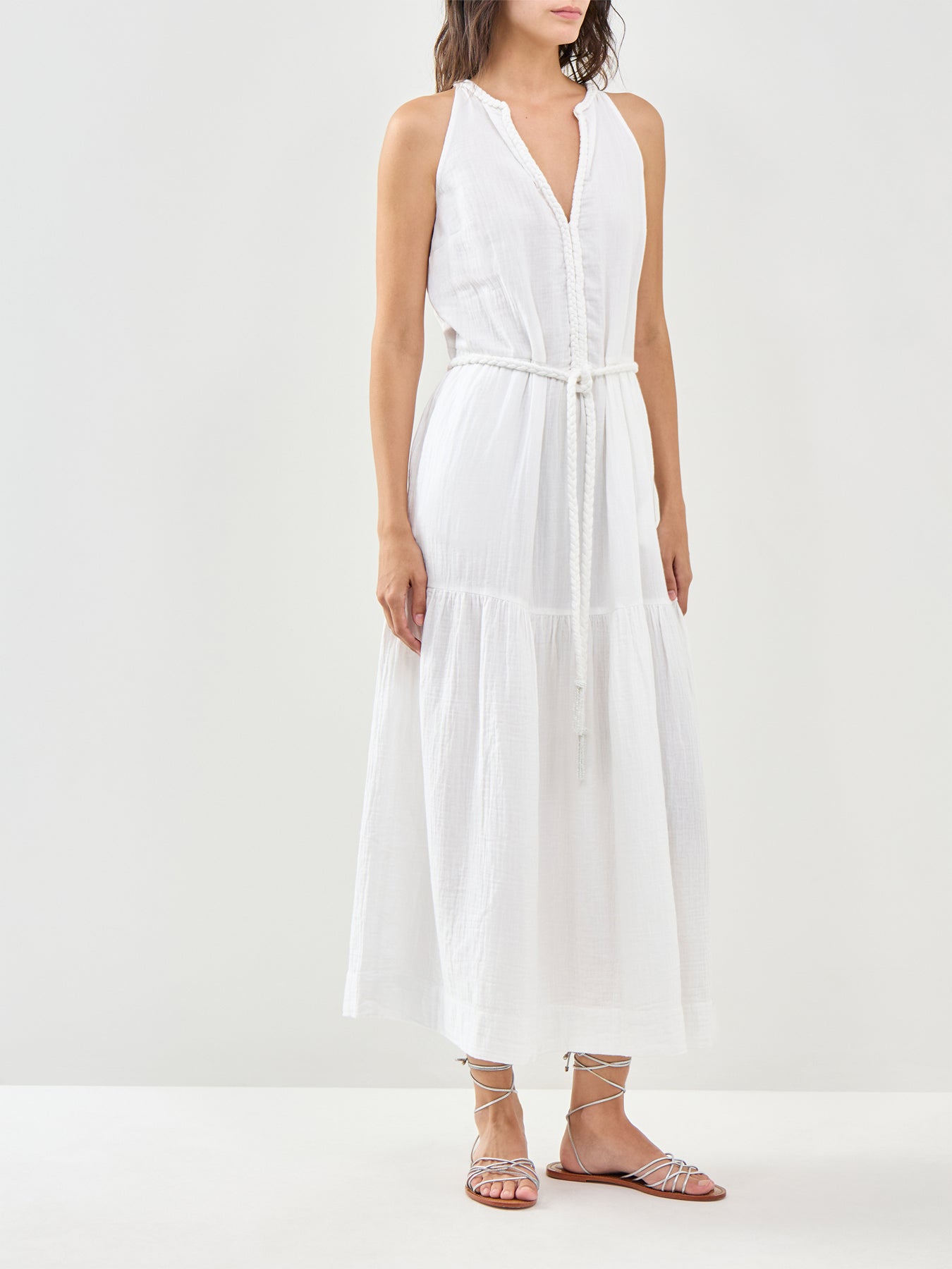 Cheesecloth Rope Belt Dress White