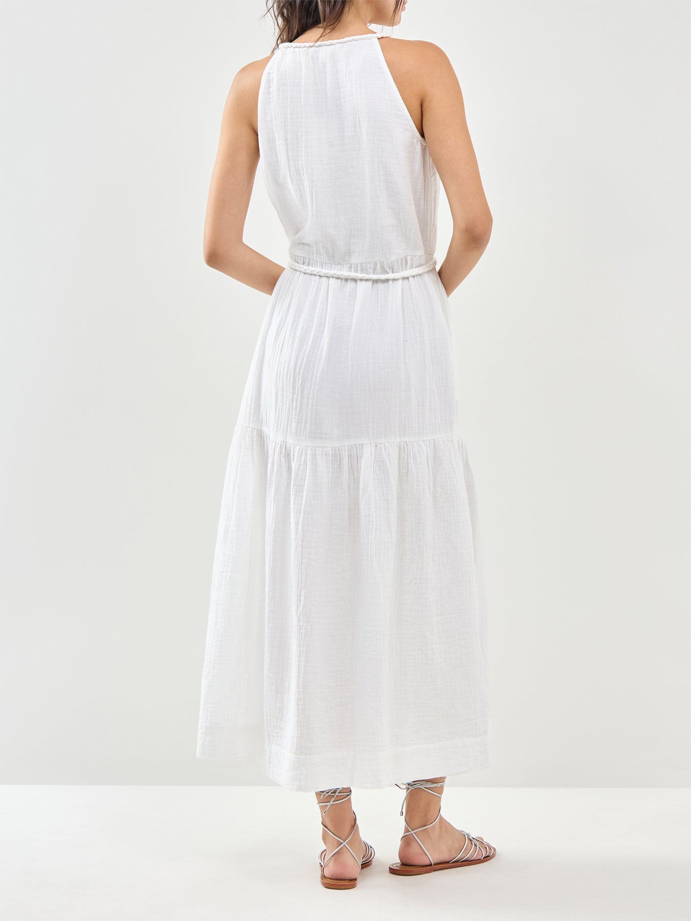 Cheesecloth Rope Belt Dress White