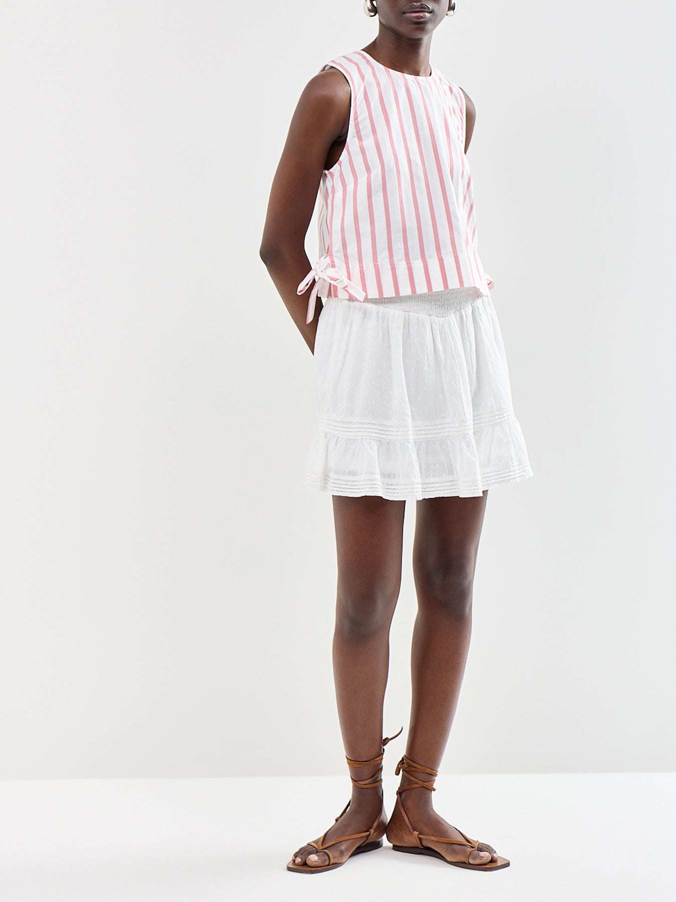 Pink Stripe Tie Side Shell Top Pink