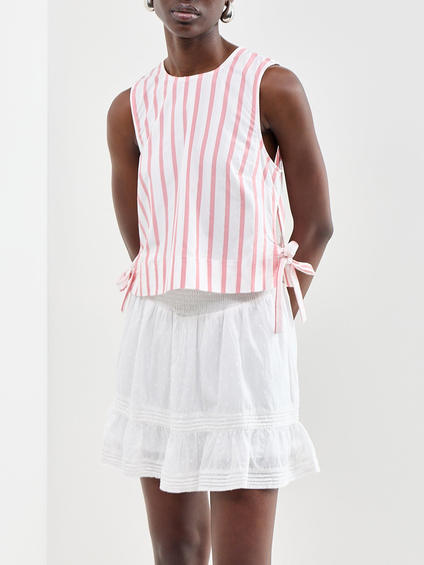 Pink Stripe Tie Side Shell Top Pink