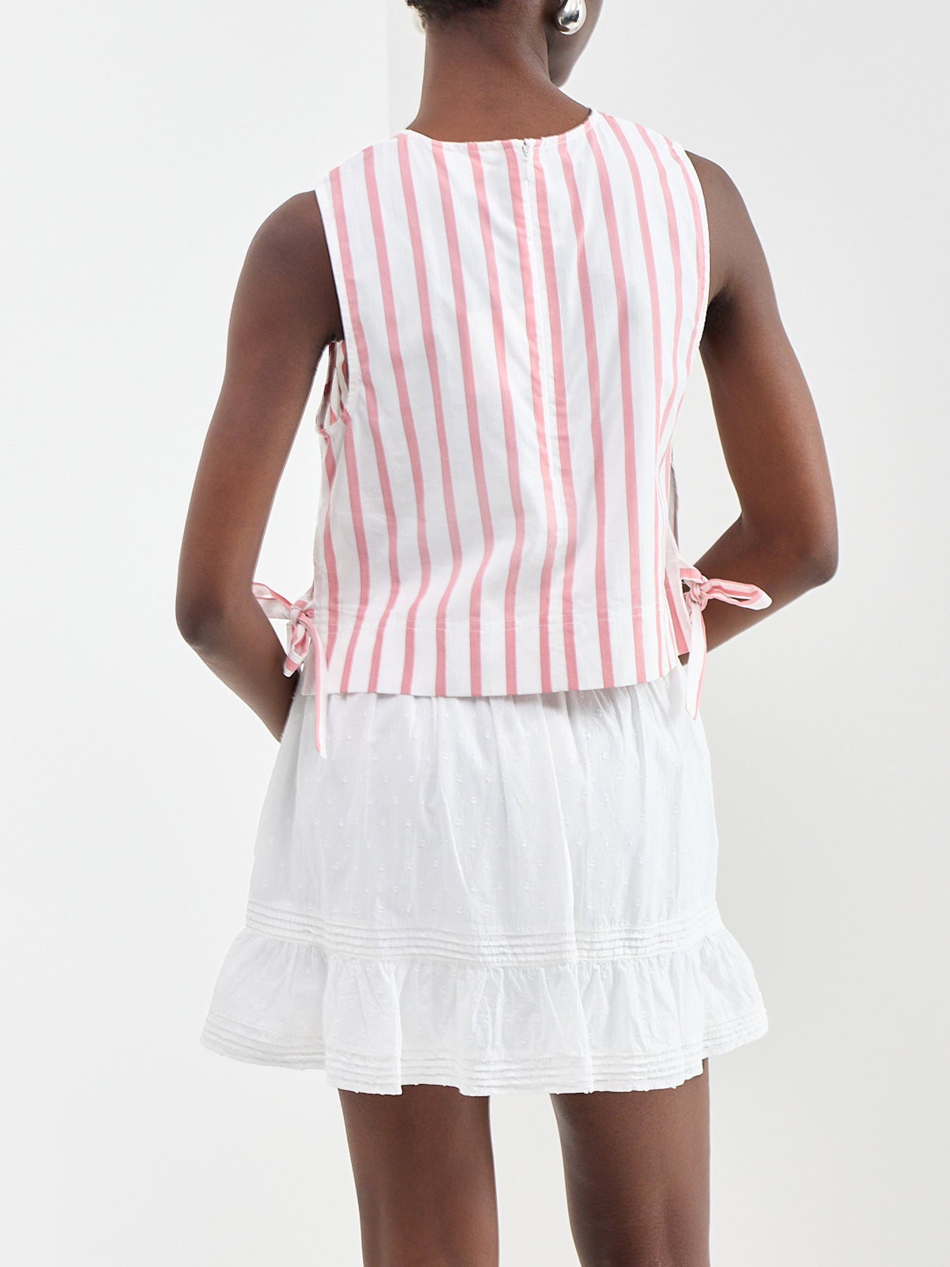 Pink Stripe Tie Side Shell Top Pink