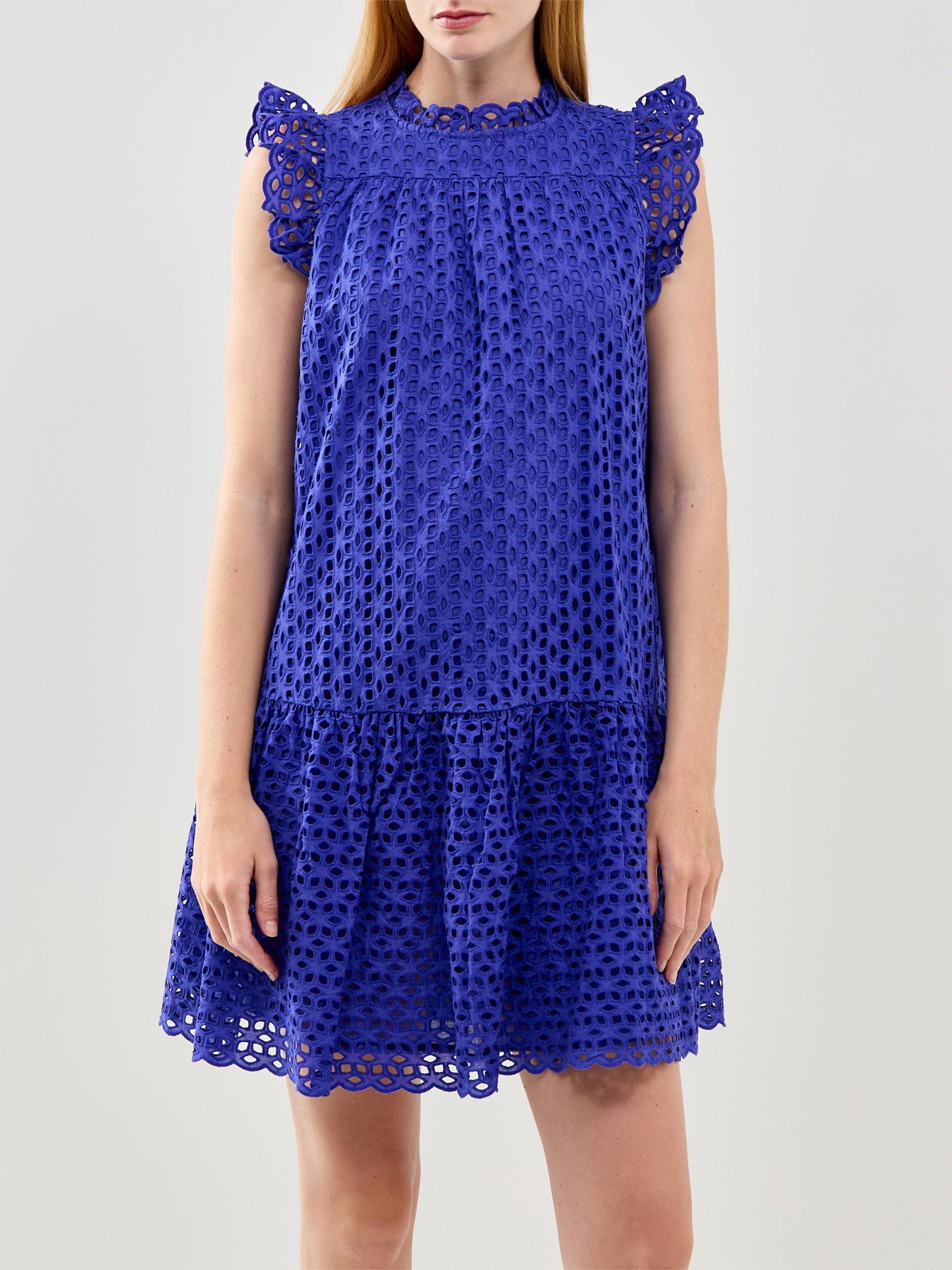 Blue Broderie Mini Dress Blue