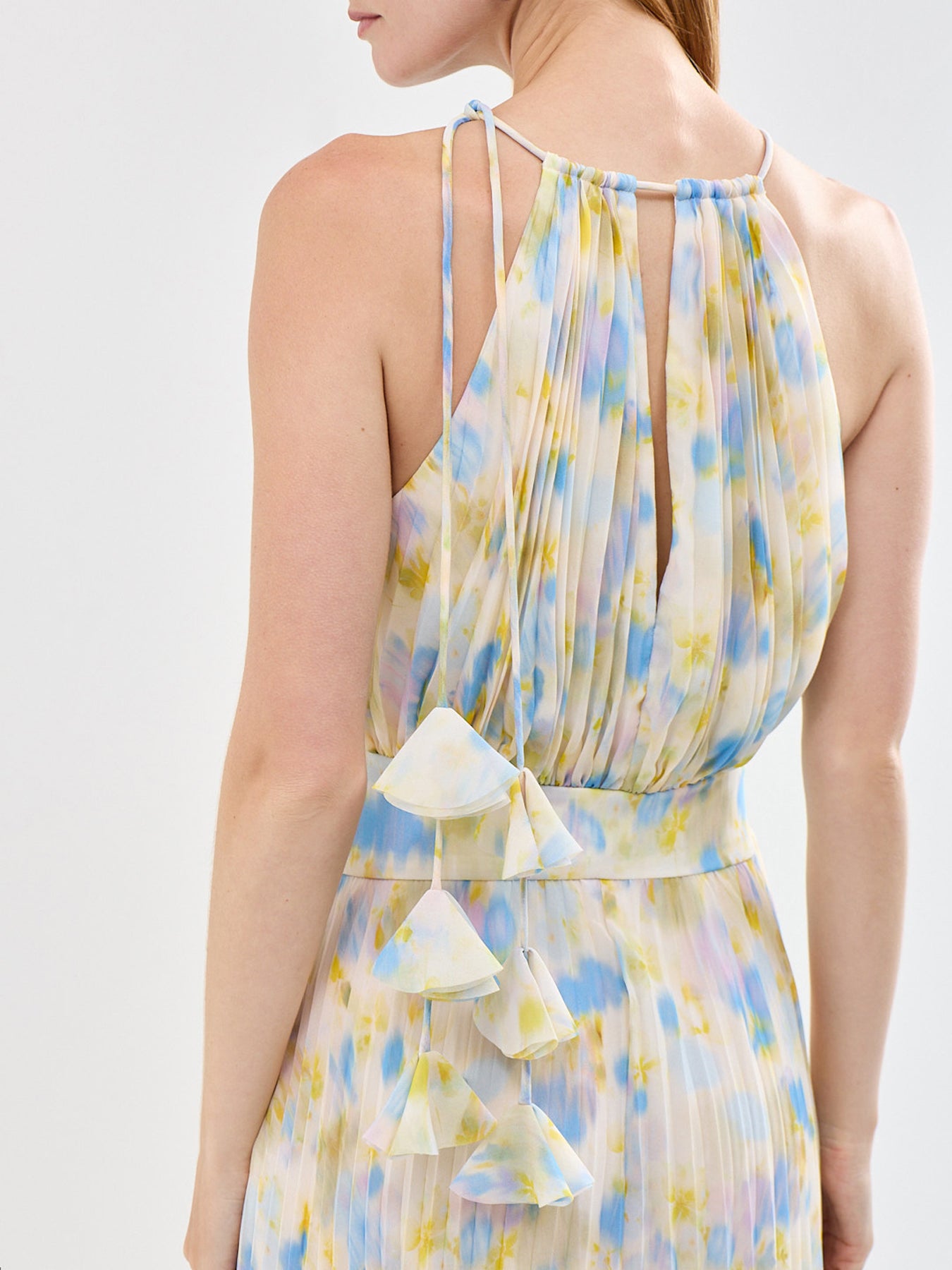 Allegra Watercolour Floral Pleated Maxi Dress Multi