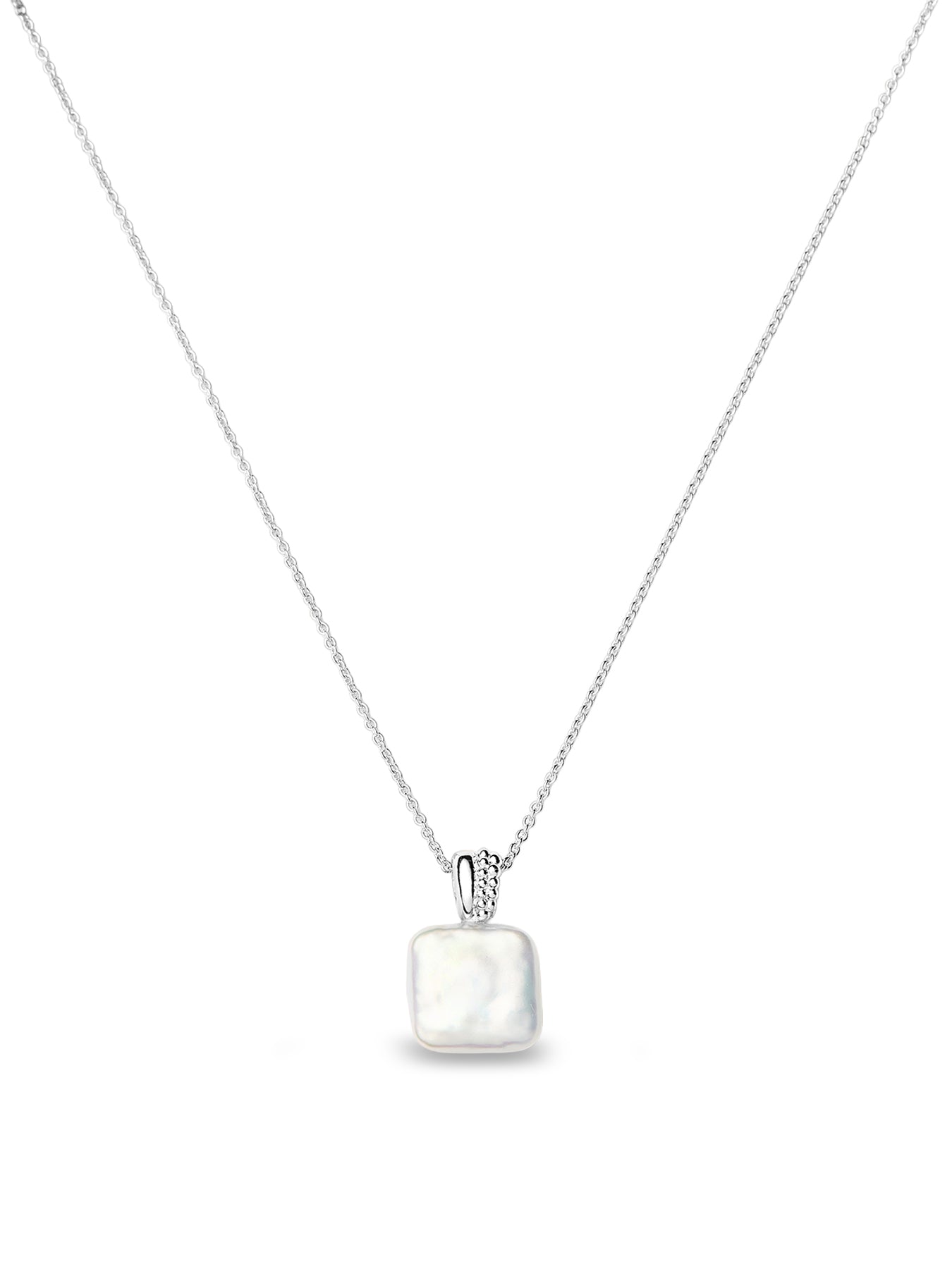 Square Pearl Pendant Necklace Silver
