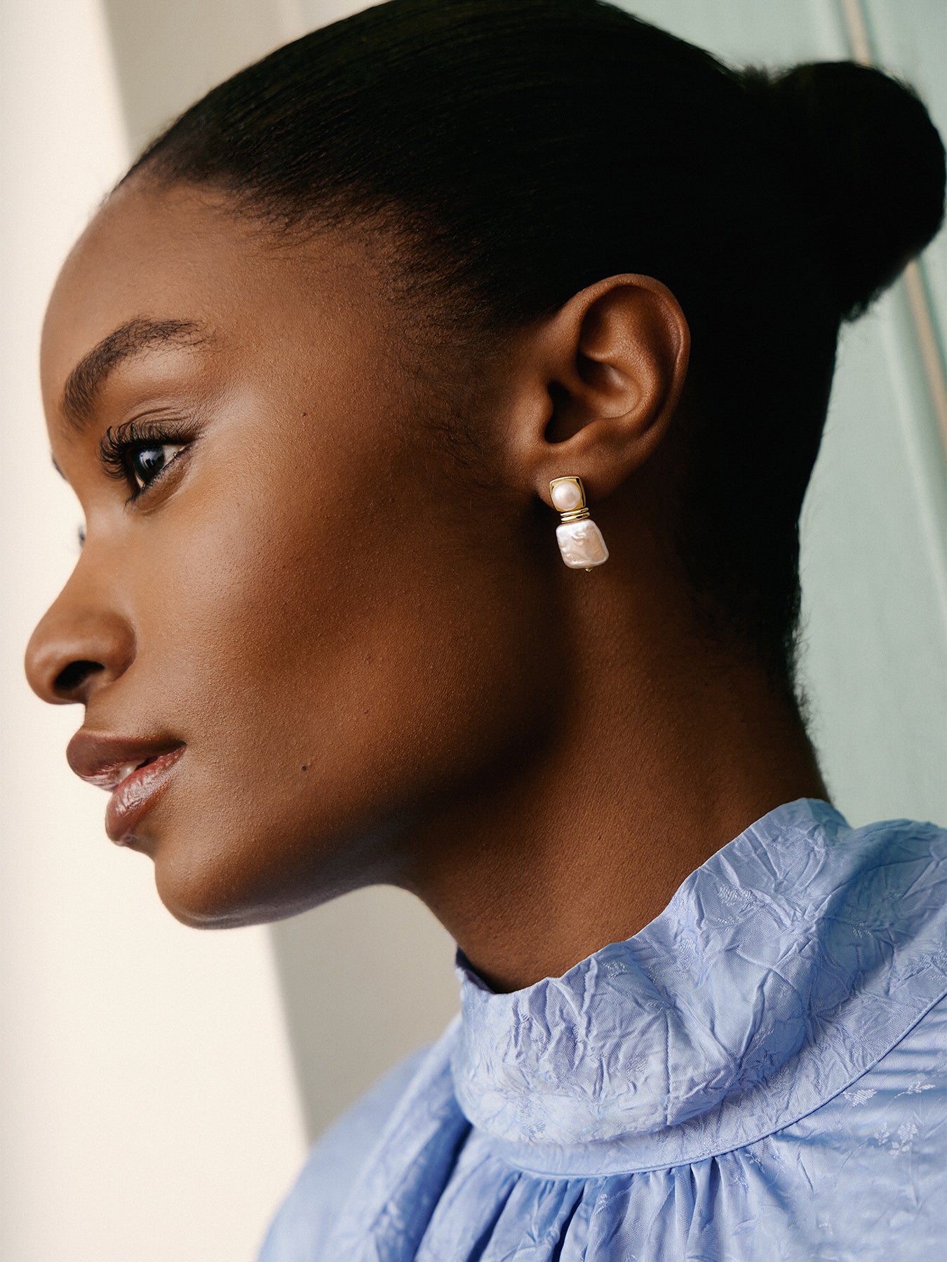 Square Pearl Stud Earrings Silver