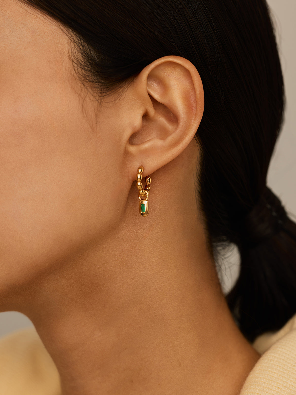Molten Gemstone Charm Hoop Earrings Gold