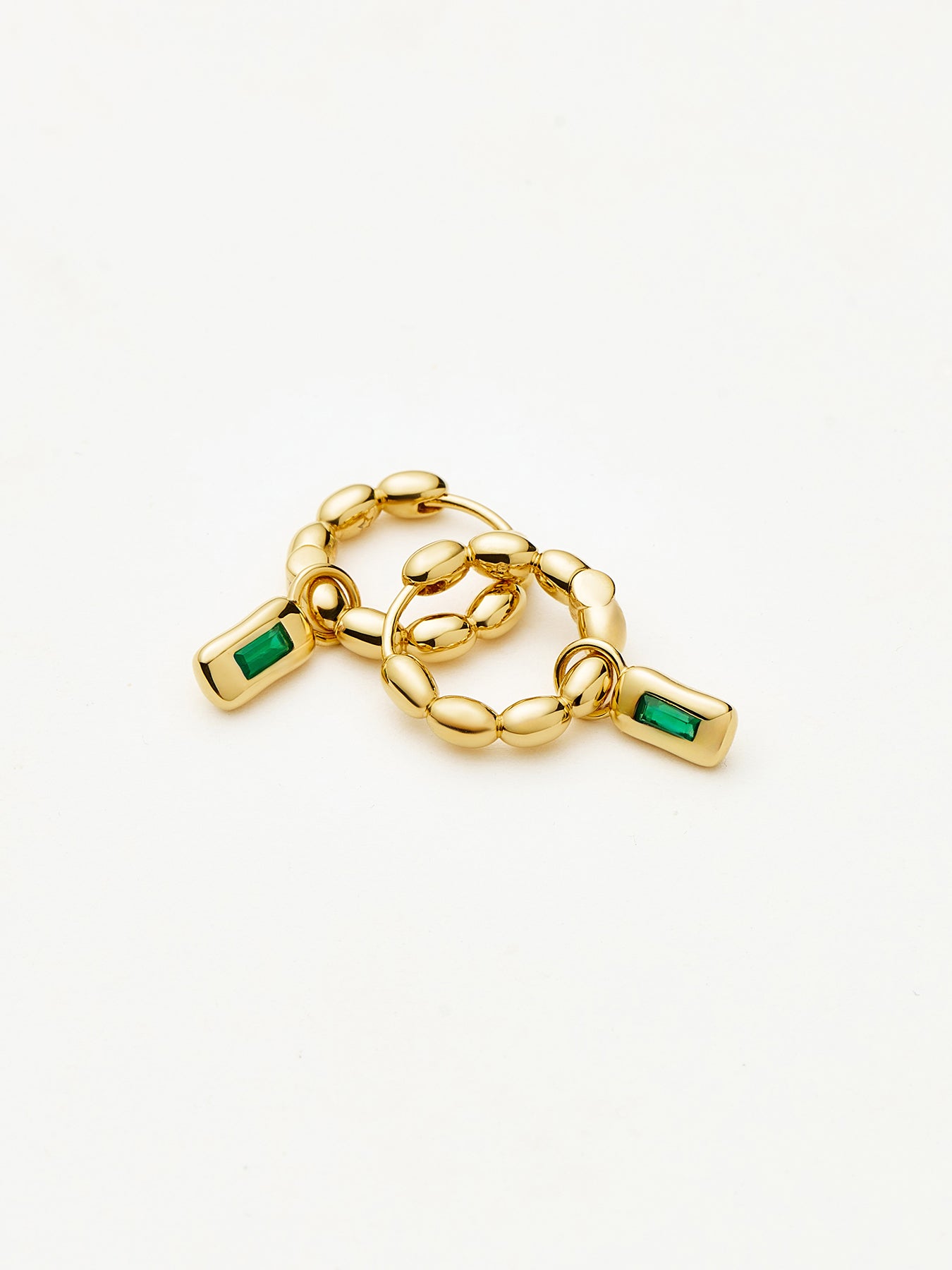 Molten Gemstone Charm Hoop Earrings Gold