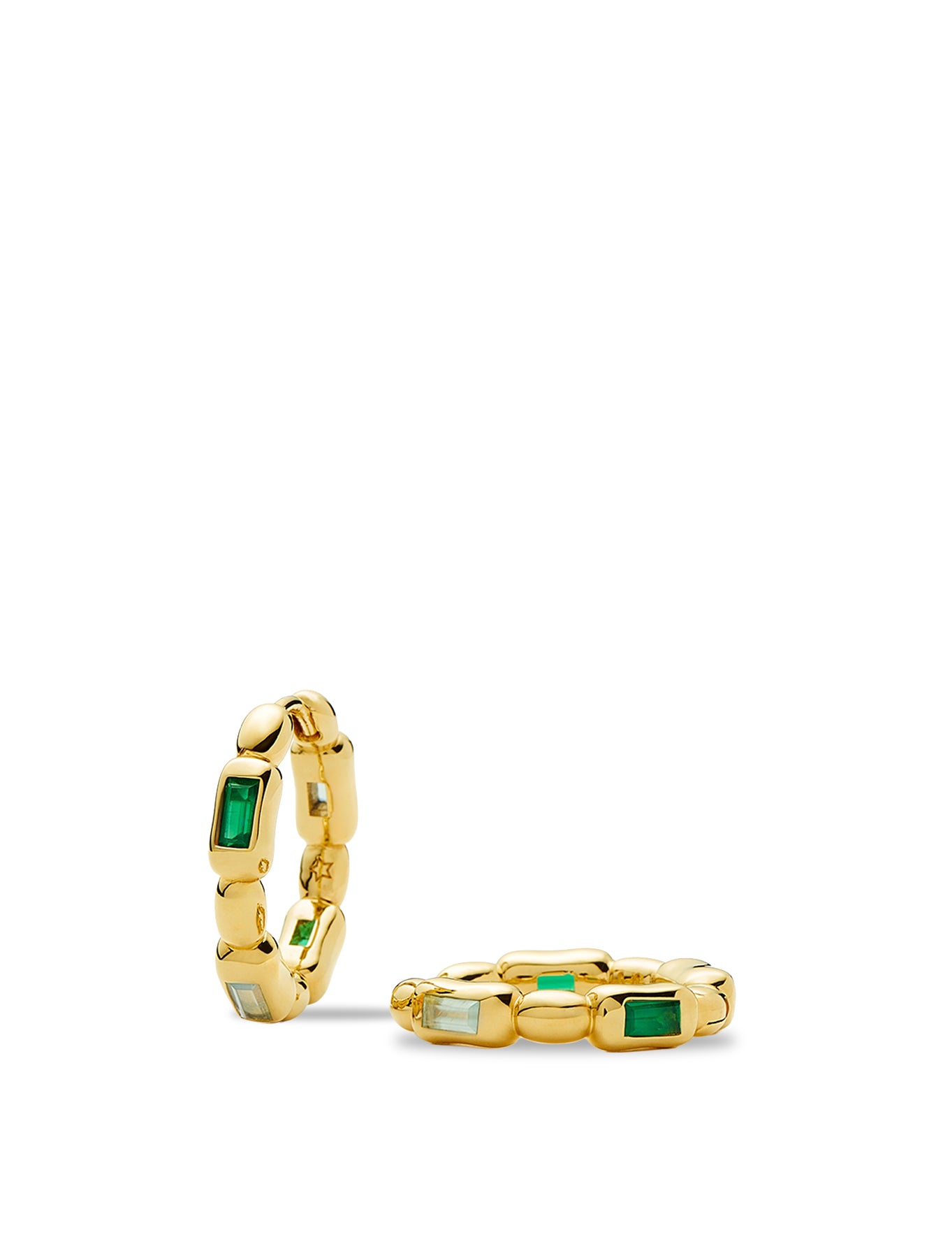Molten Gemstone Baguette Hoop Earrings Gold