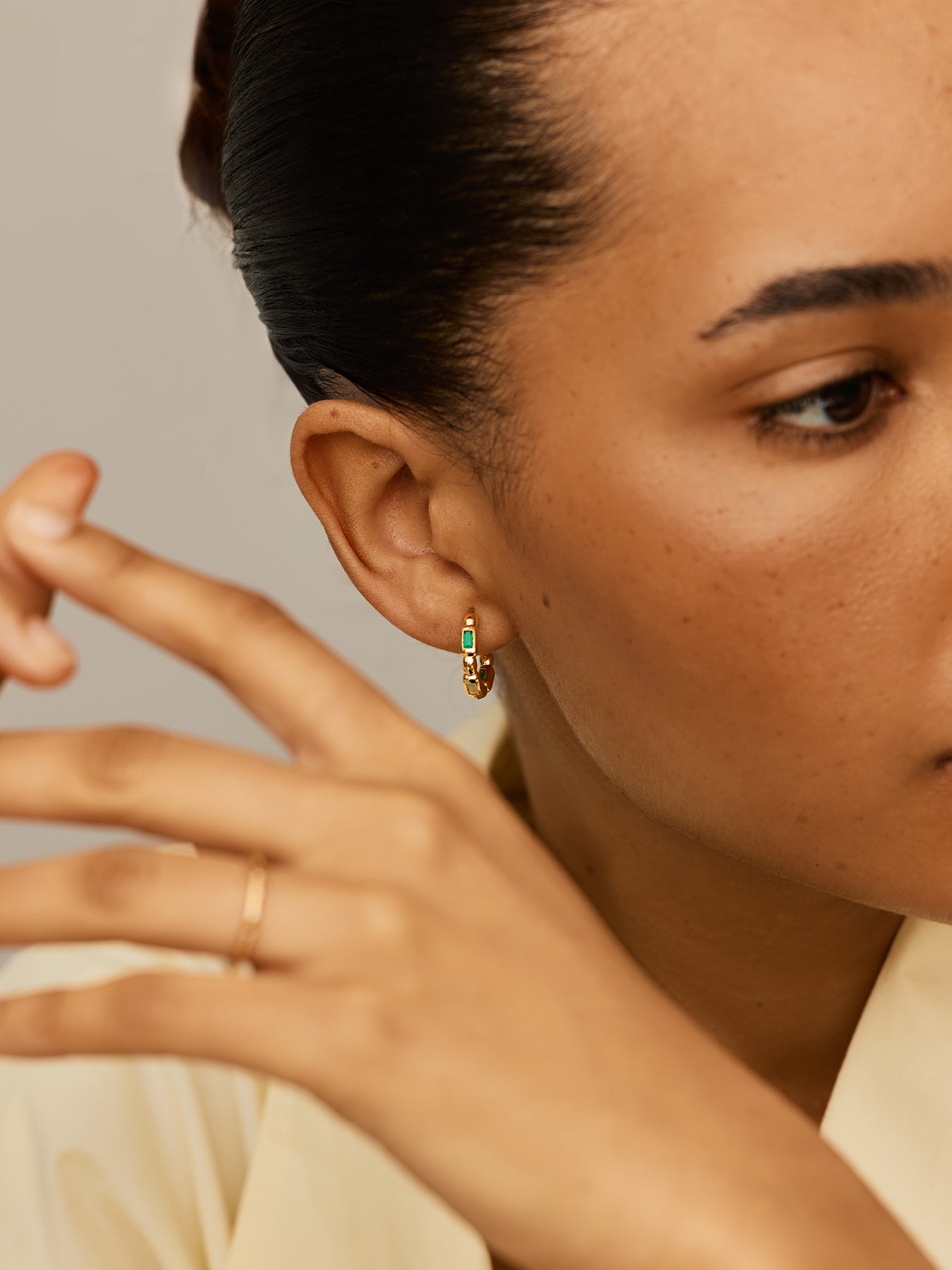 Molten Gemstone Baguette Hoop Earrings Gold