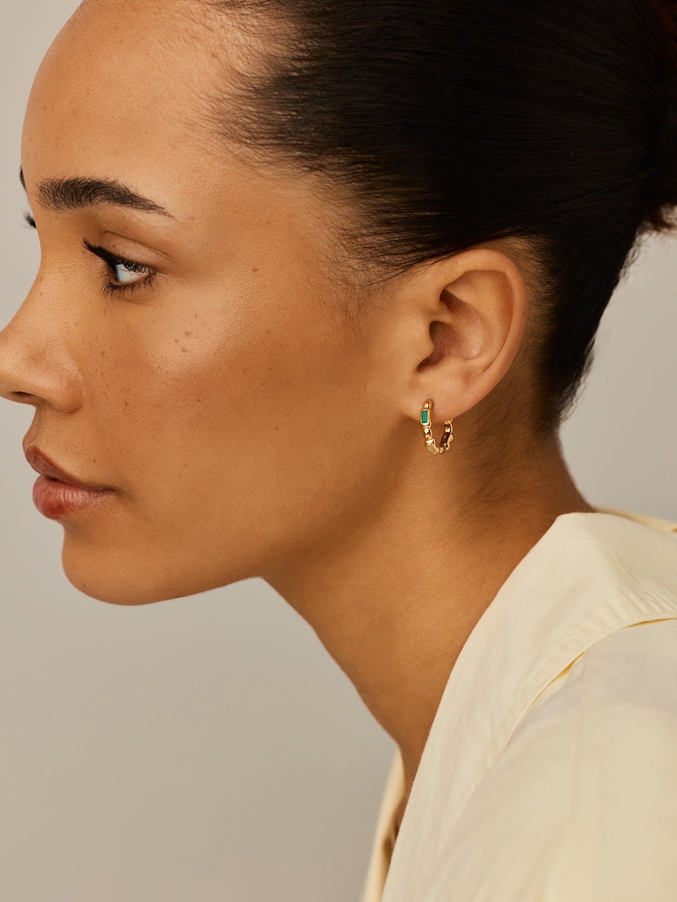 Molten Gemstone Baguette Hoop Earrings Gold
