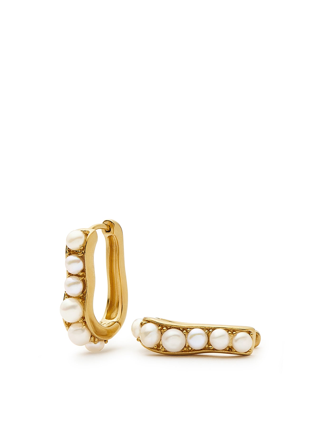 Pearl Wave Huggie Earrings Gold