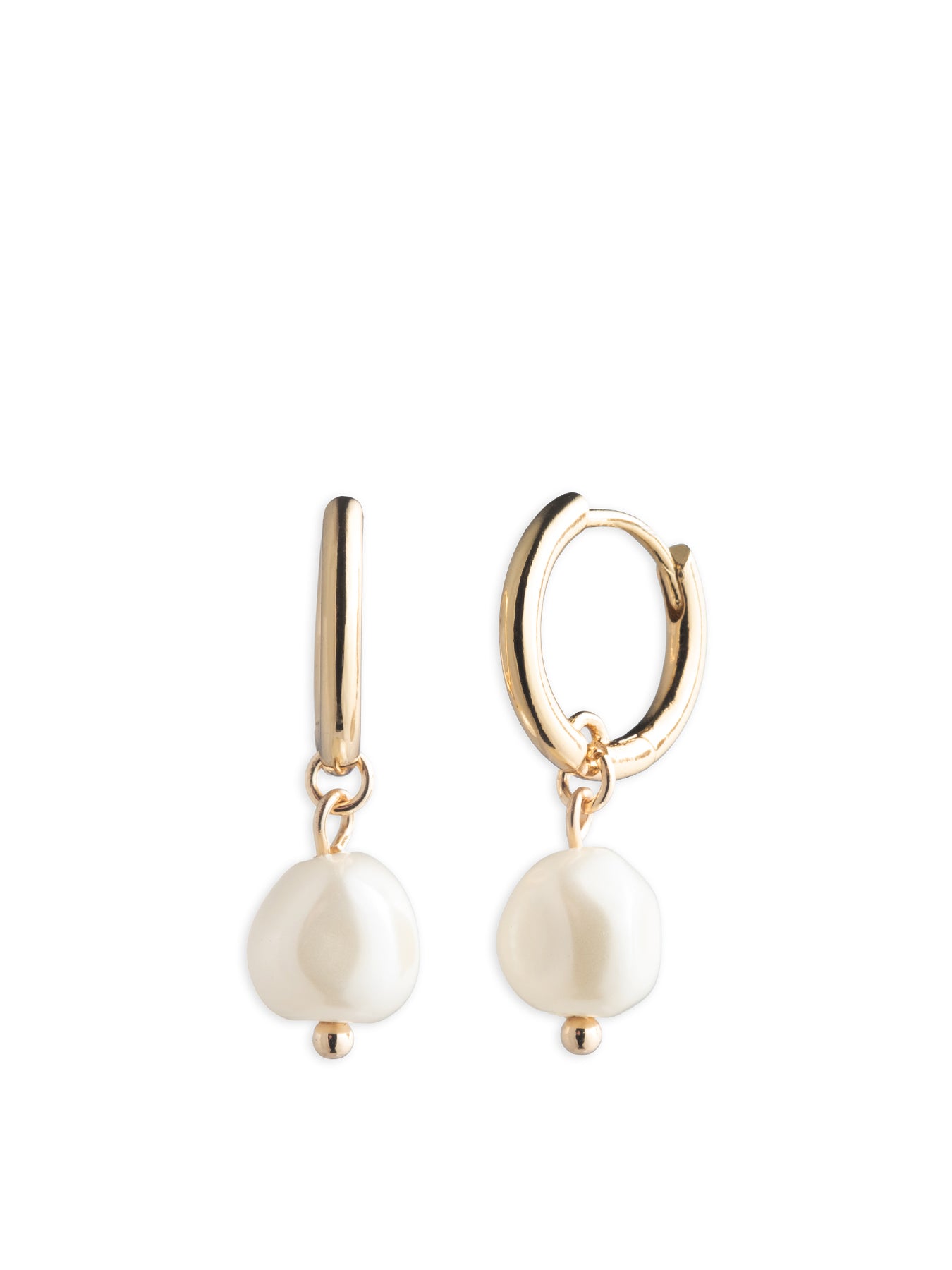 Pearl Drop Huggie Earrings Gold