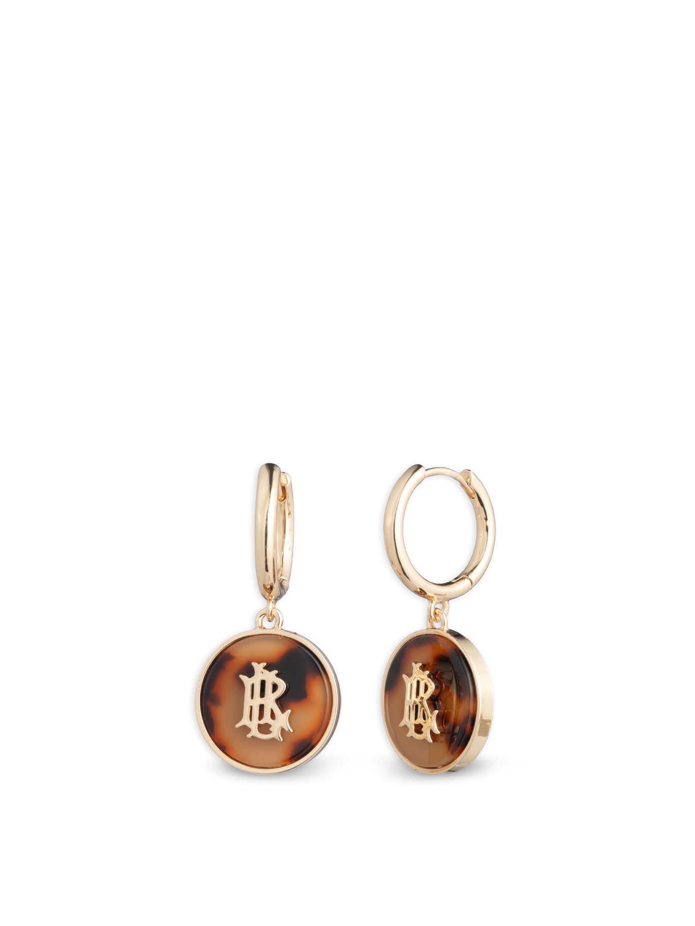 Logo Tortoiseshell Drop Hoop Earrings Gold