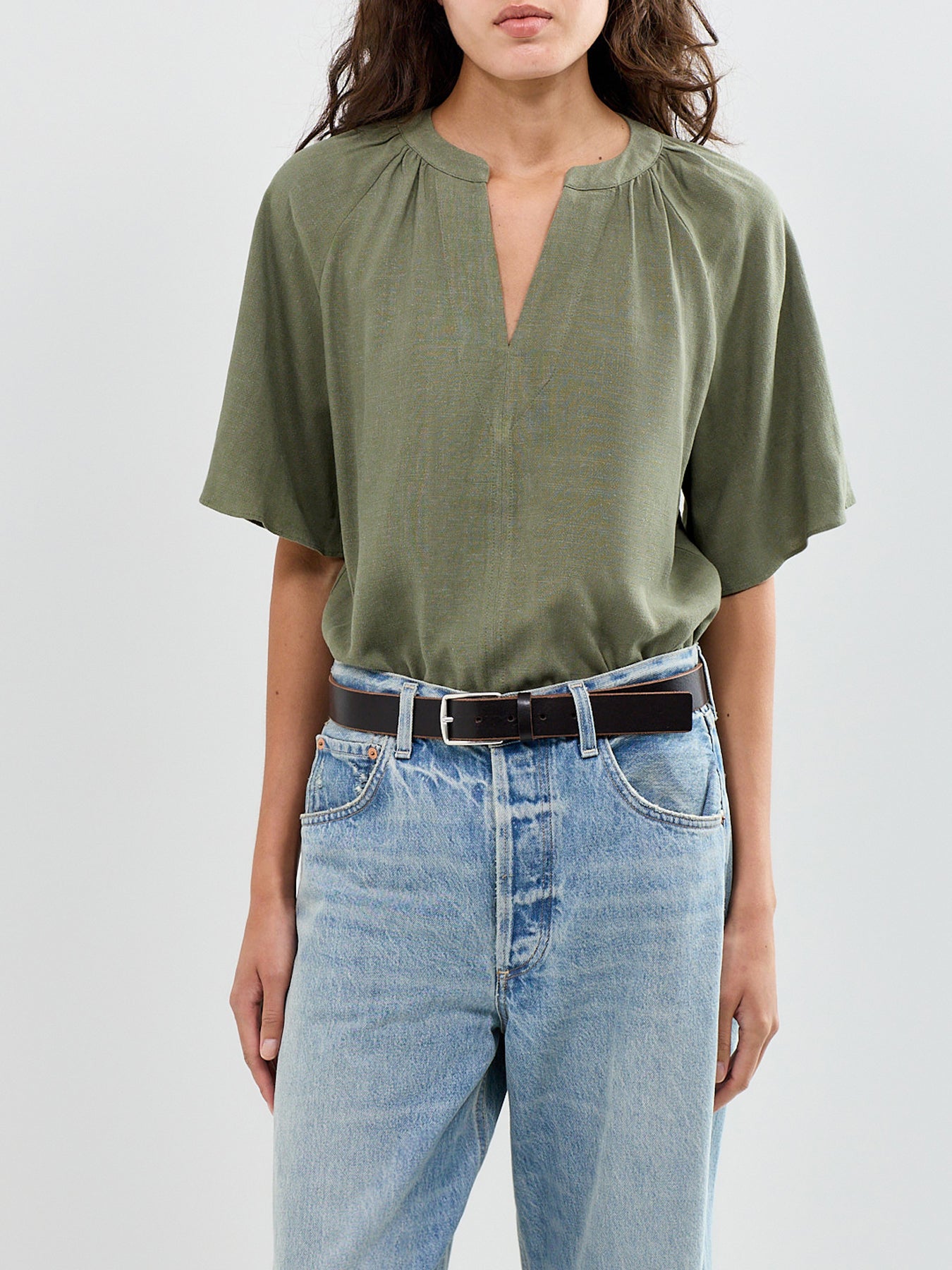 SLFVIVA 2/4 V-NECK LINEN BLEND TOP NOOS