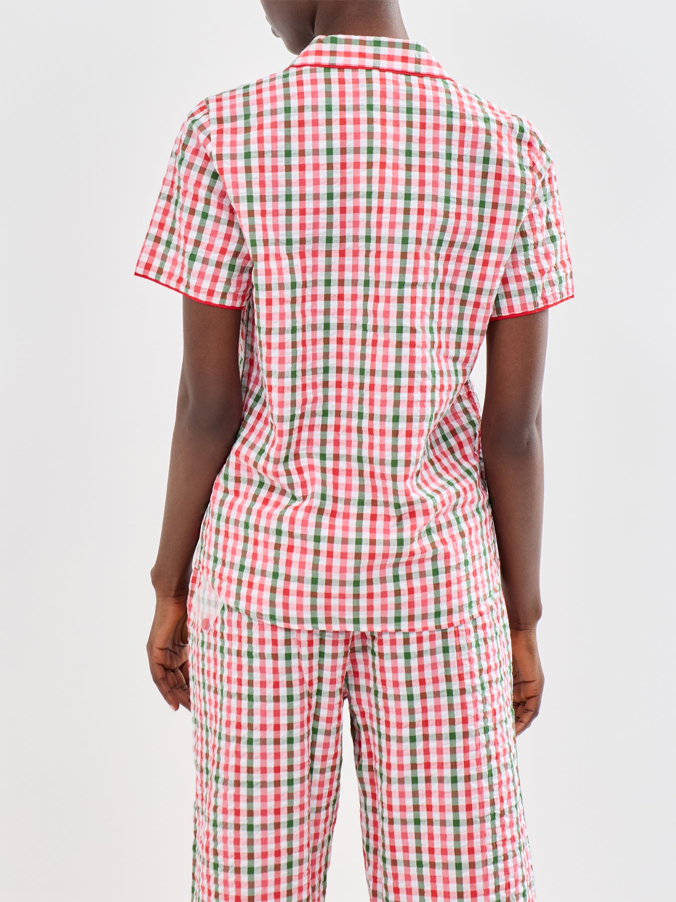 Seersucker Check Pyjama Top Red