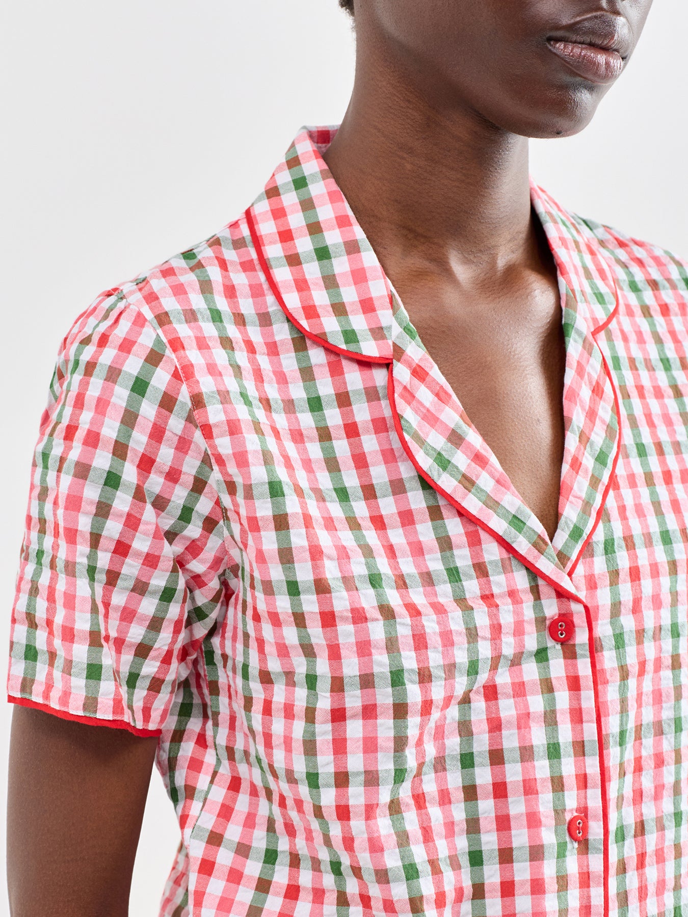 Seersucker Check Pyjama Top Red