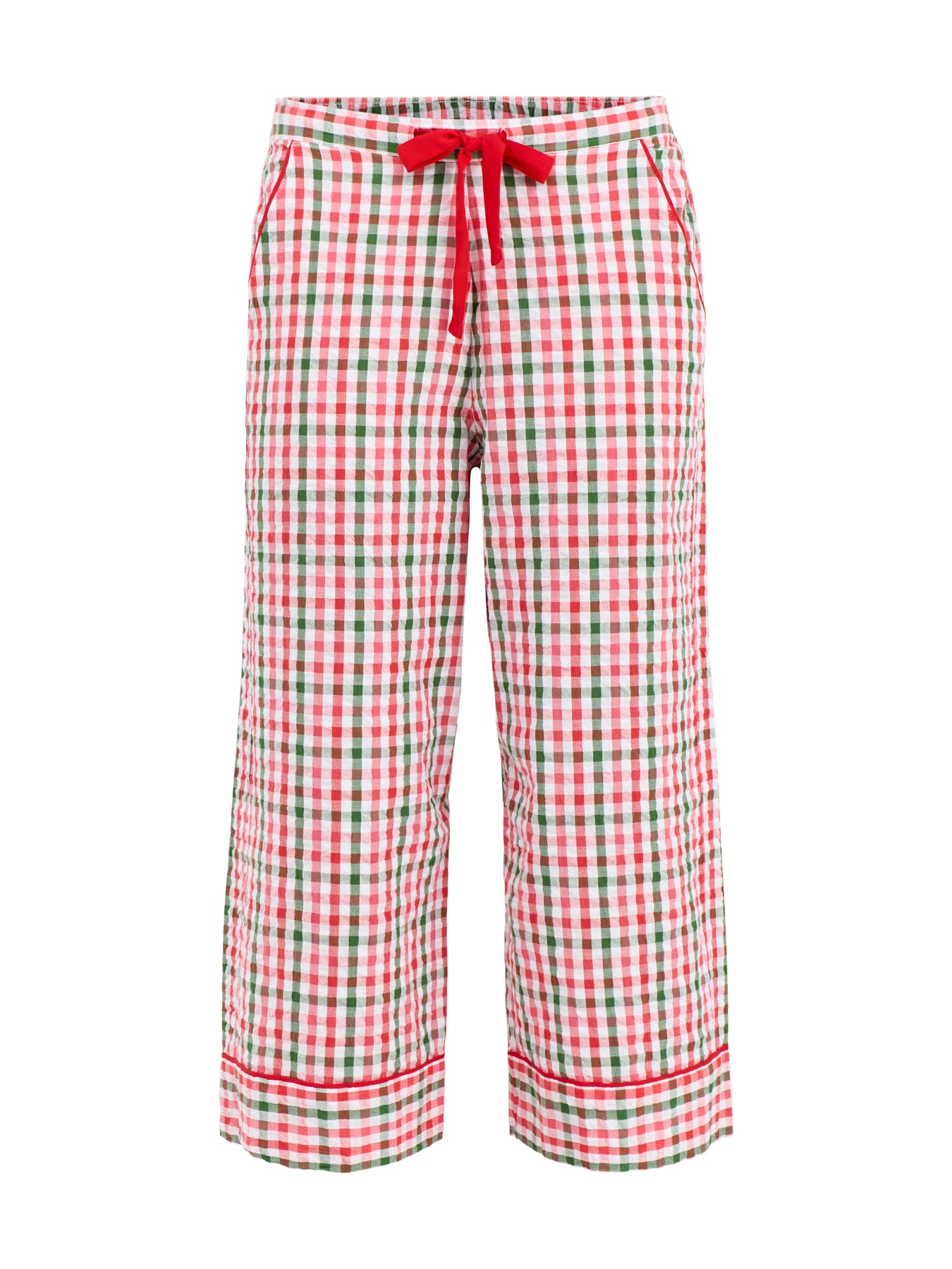 Seersucker Wide Leg Cropped Pyjama Bottoms Red