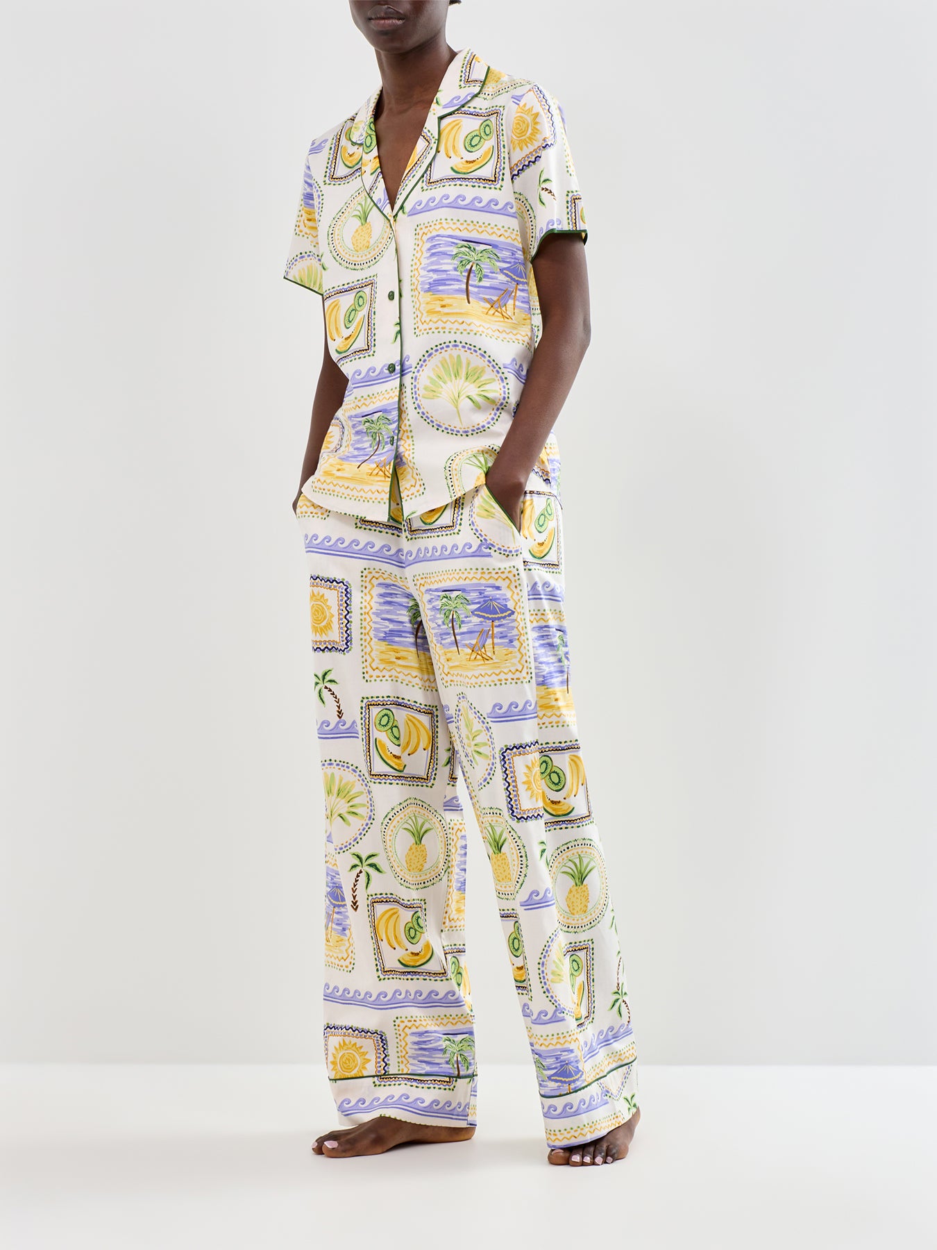 Postcard Print Pyjama Top Green