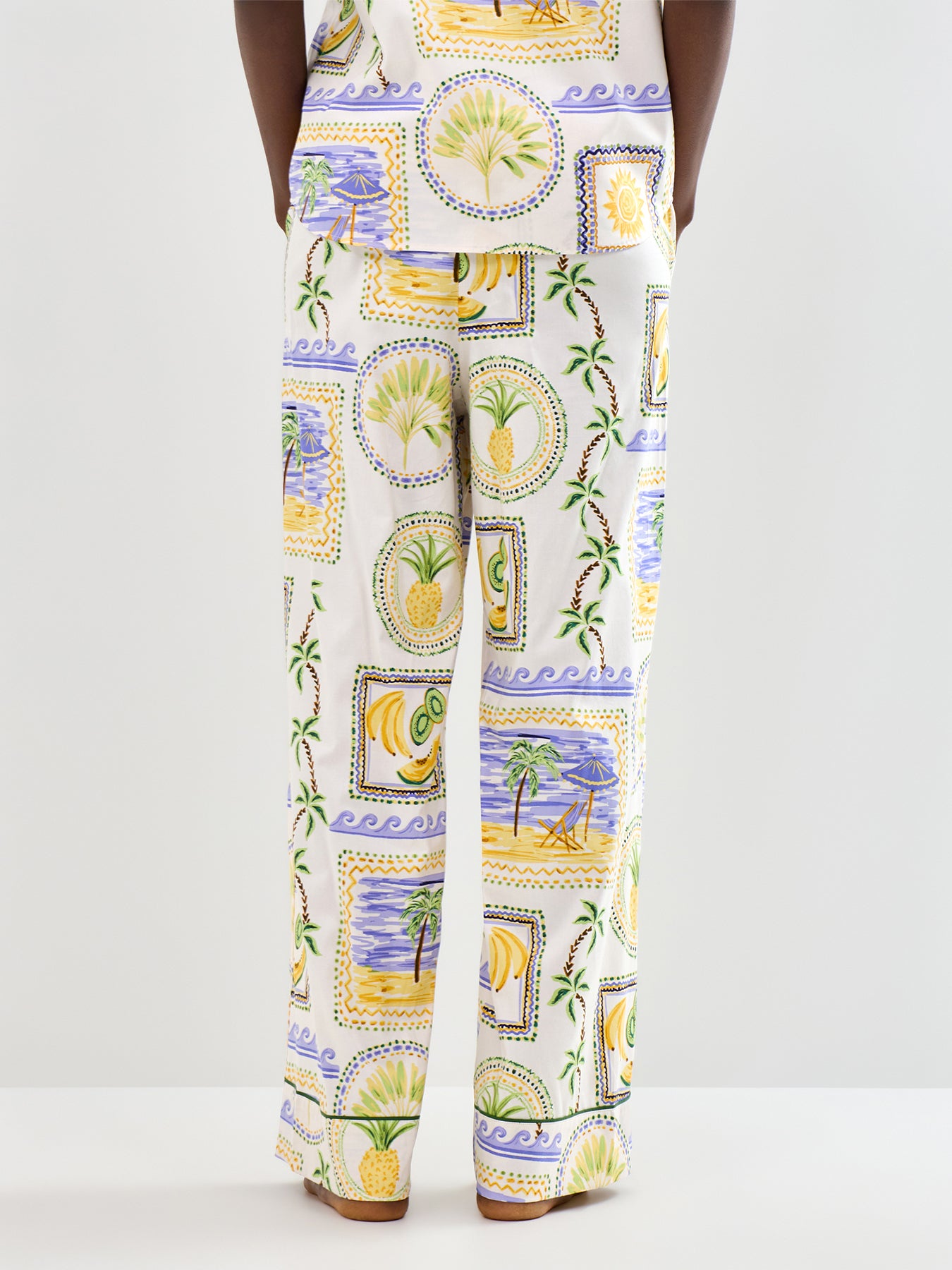 Postcard Print Wide Leg Pyjama Bottoms Green