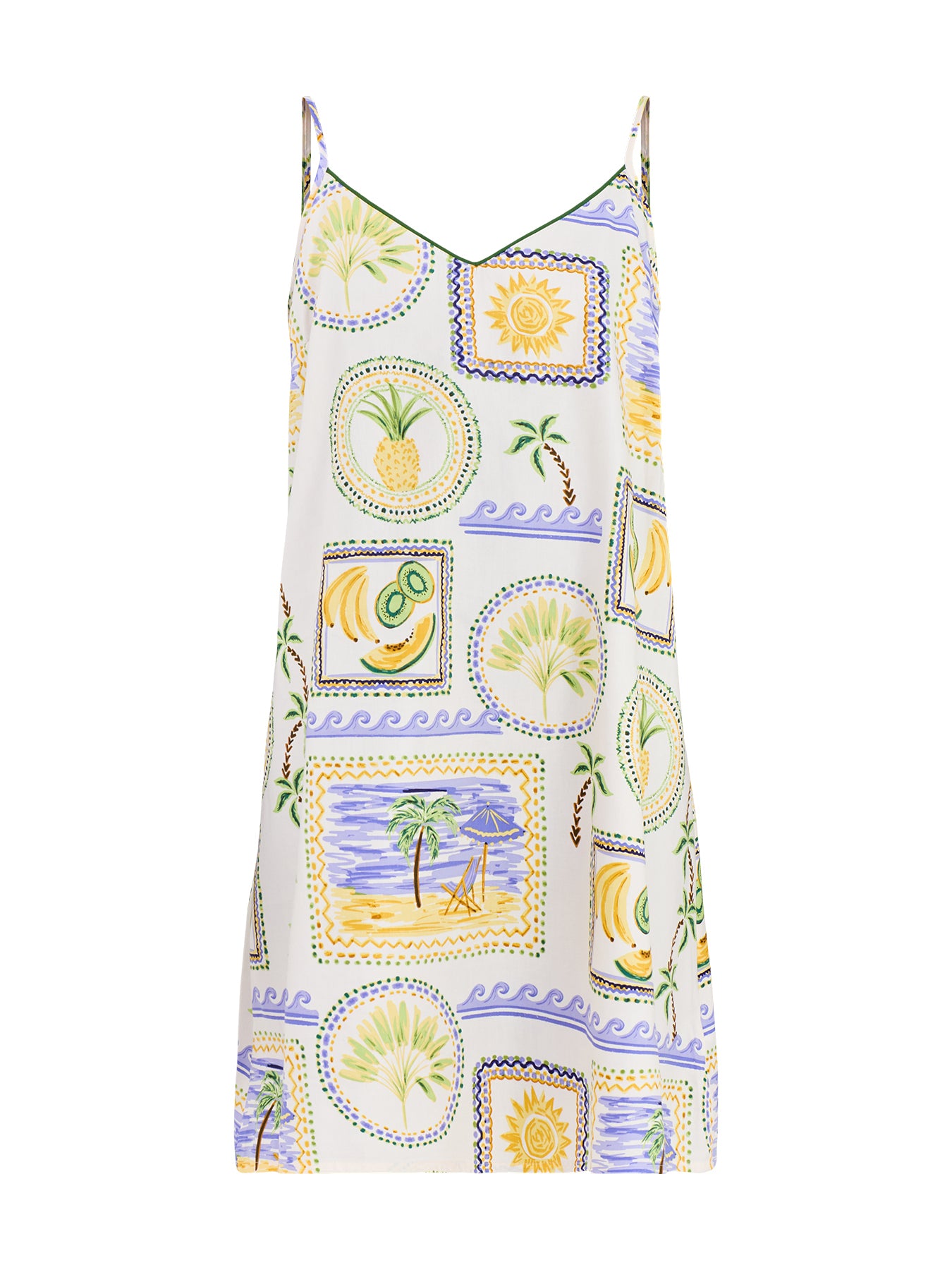 Green Postcard Print Strappy Short Nightdress