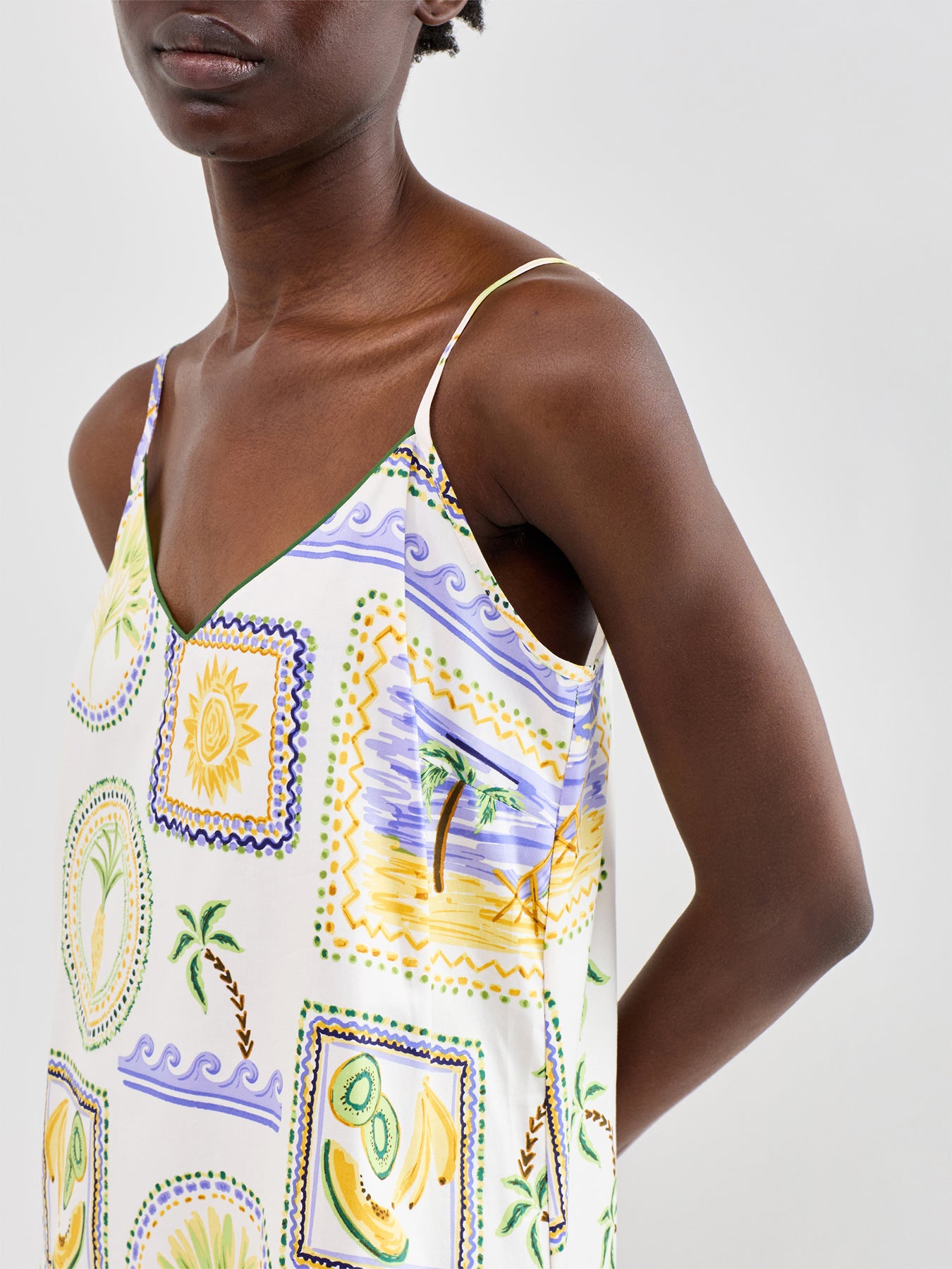 Green Postcard Print Strappy Short Nightdress