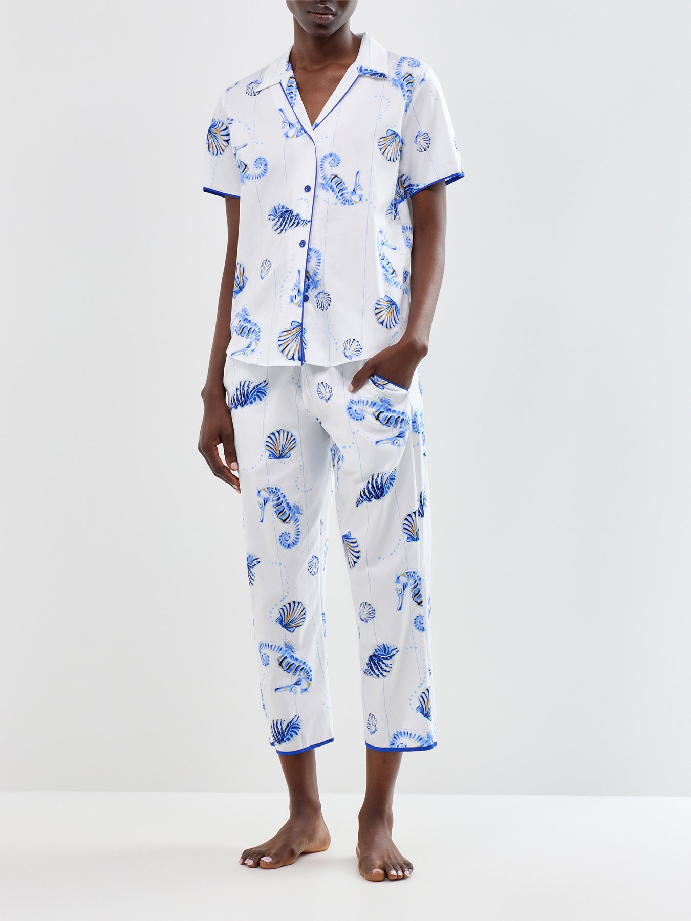 Sea Horse Stripe Pyjama Top Blue