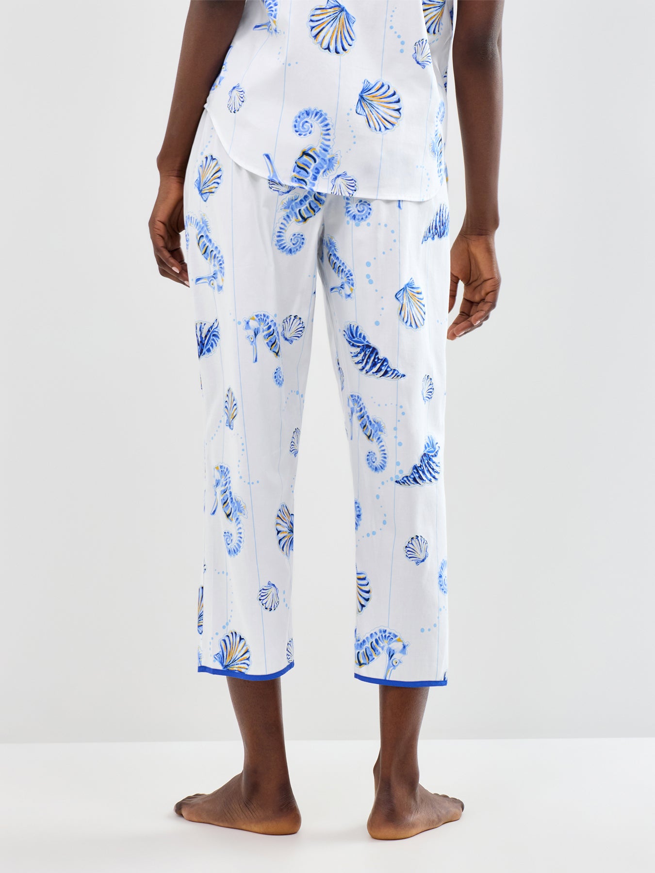 Sea Horse Stripe Cropped Pyjama Bottoms Blue