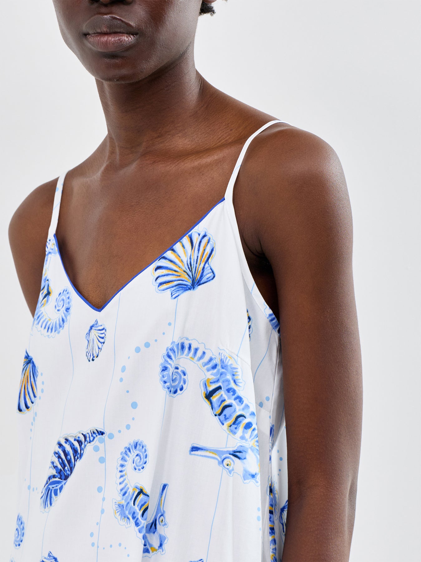 Sea Horse Stripe Short Nightdress Blue
