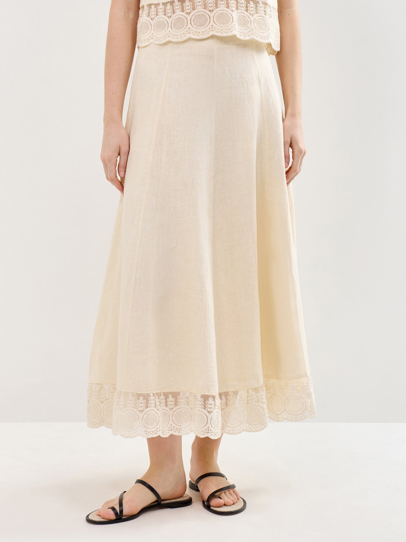 Linen Lace Skirt Cream