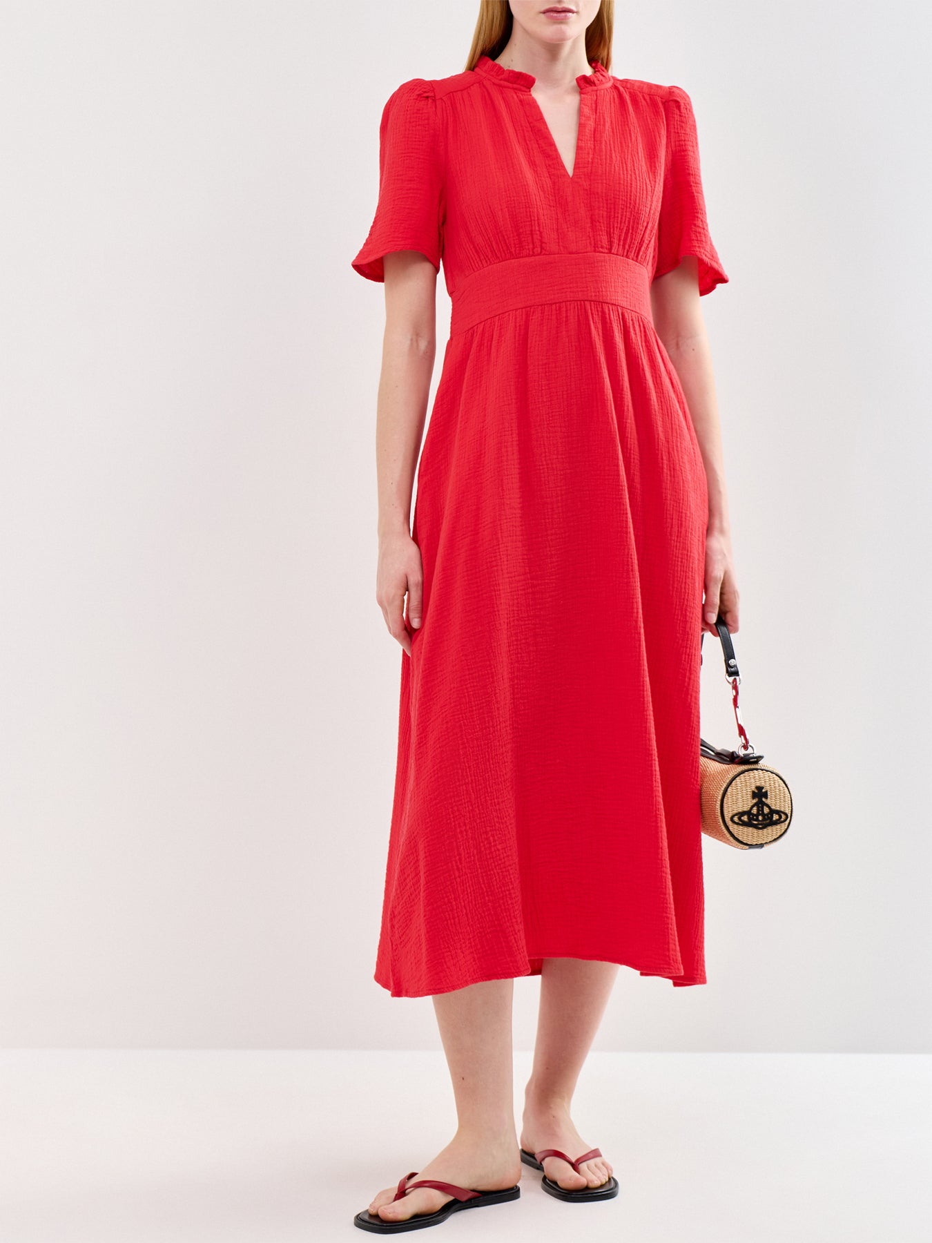 Esha Organic Cotton Cheesecloth Midi Dress Red