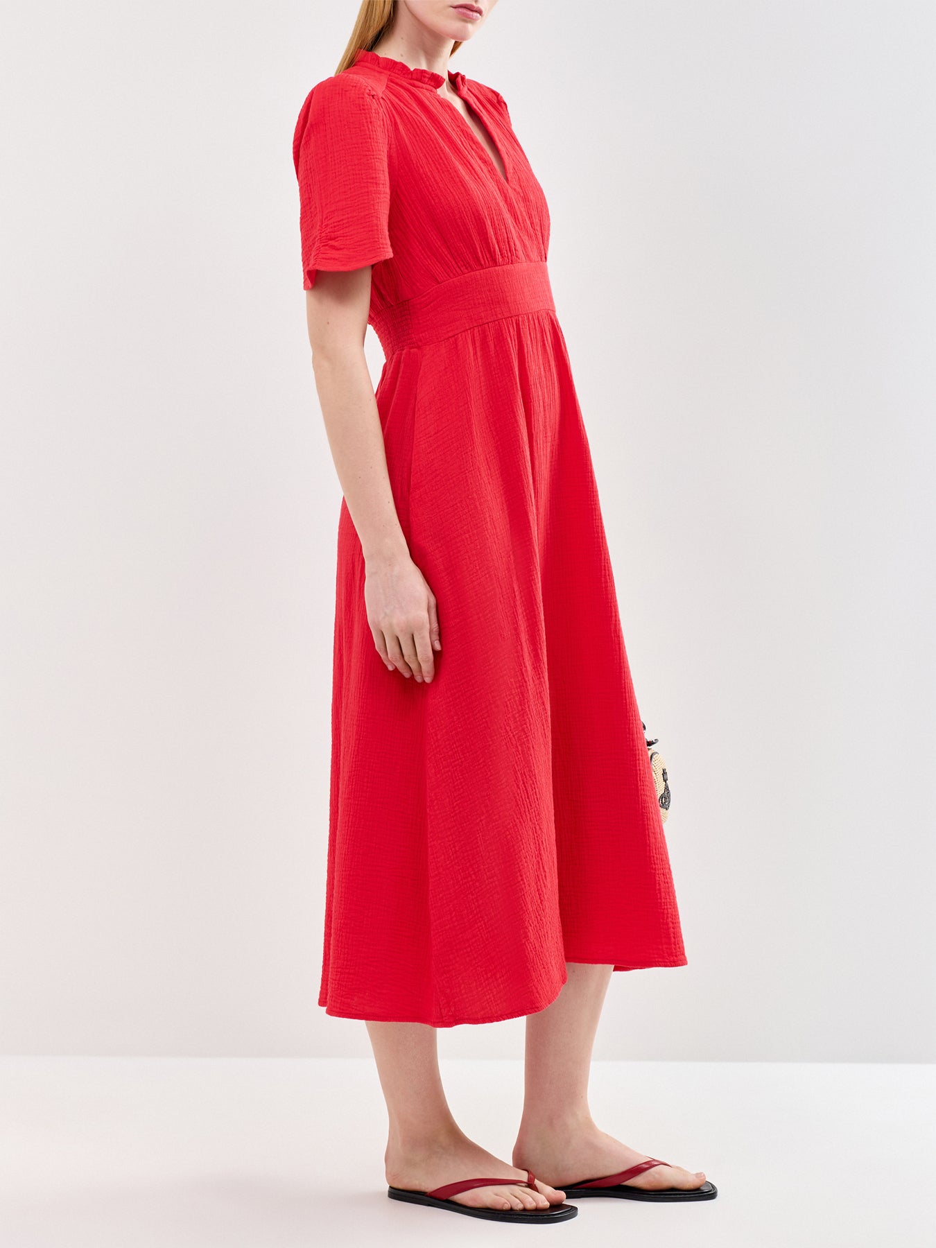 Esha Organic Cotton Cheesecloth Midi Dress Red