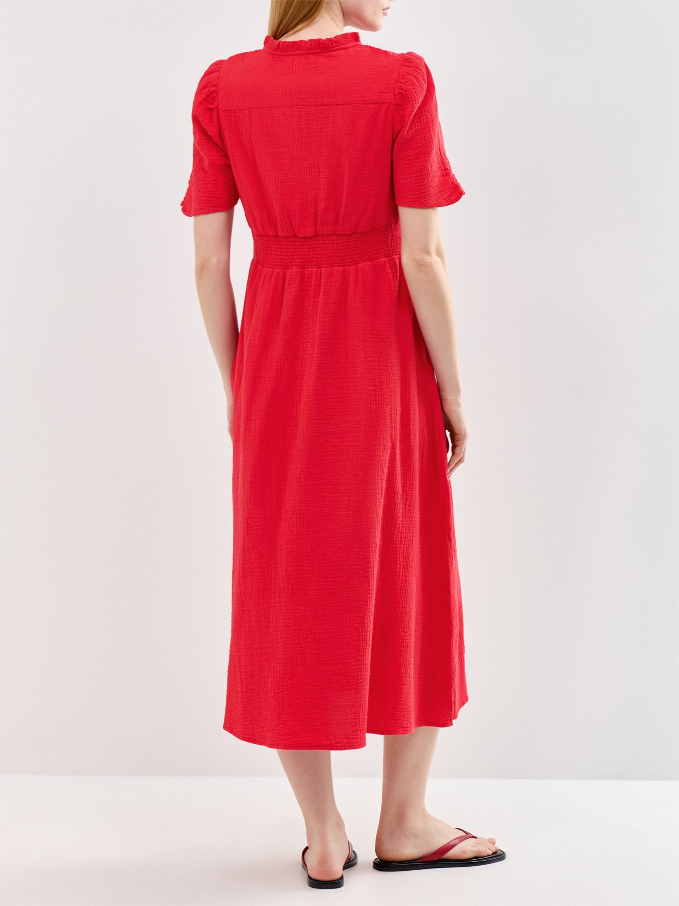 Esha Organic Cotton Cheesecloth Midi Dress Red
