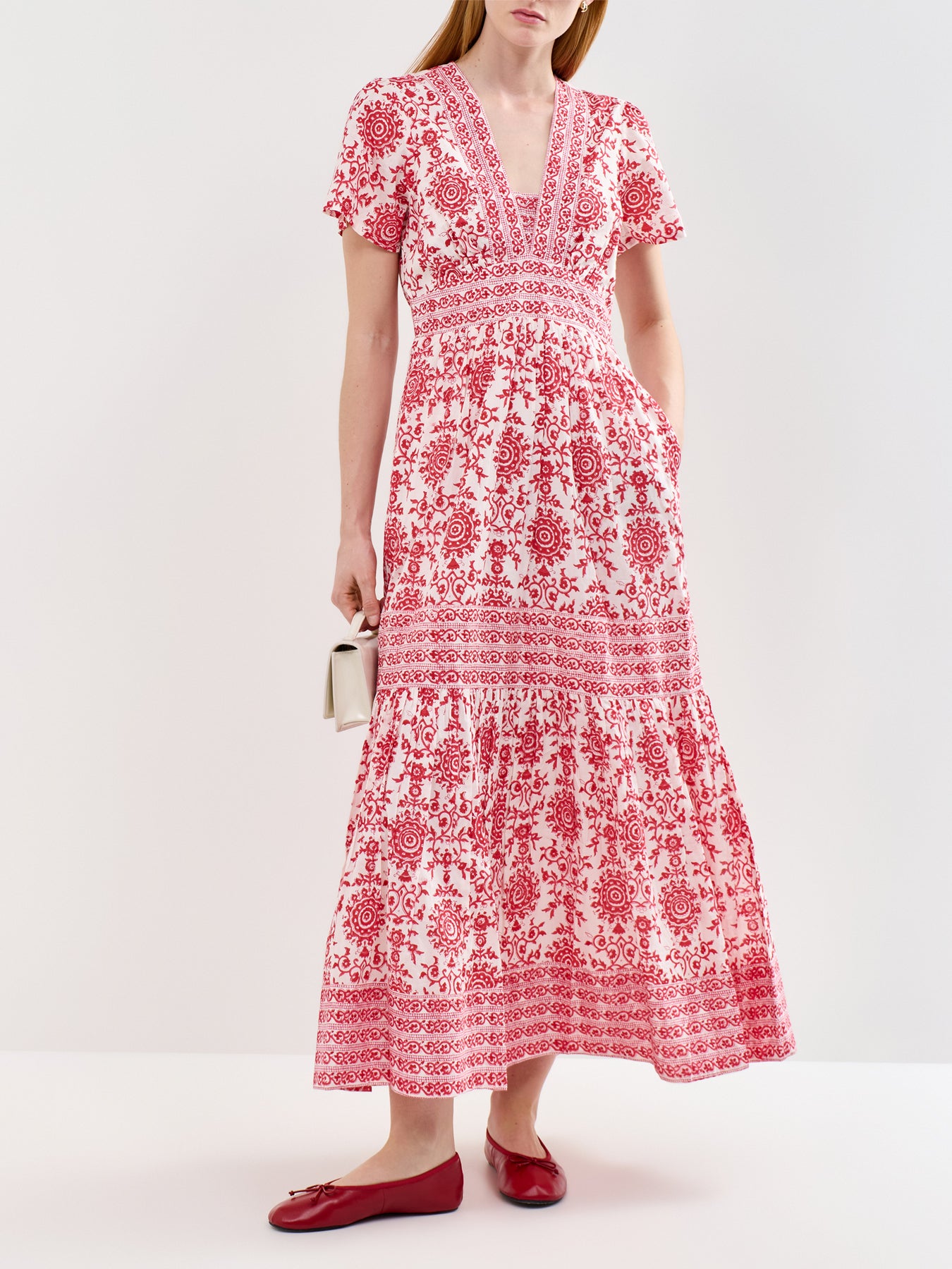 Pippa Organic Cotton Block Print Maxi Dress Red