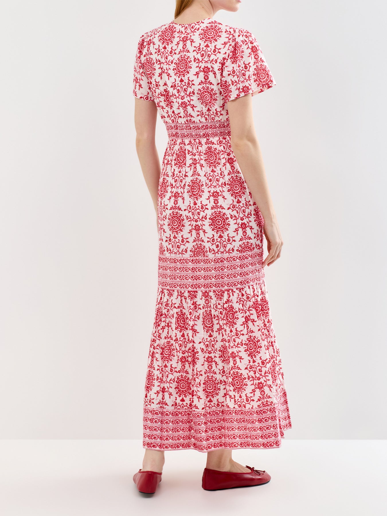 Pippa Organic Cotton Block Print Maxi Dress Red
