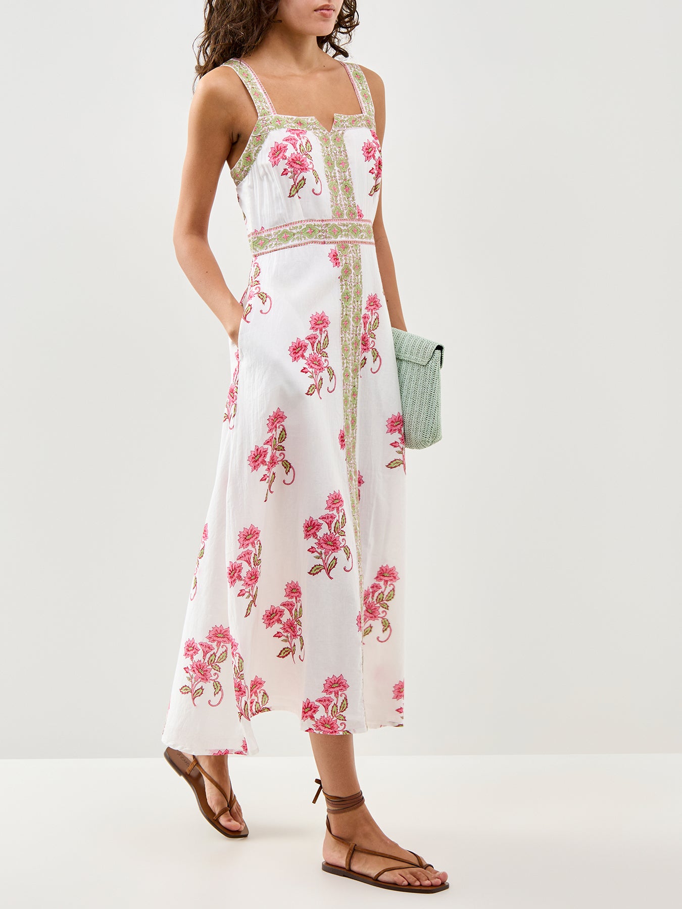 Margaritte Block Print Dress Green Pink