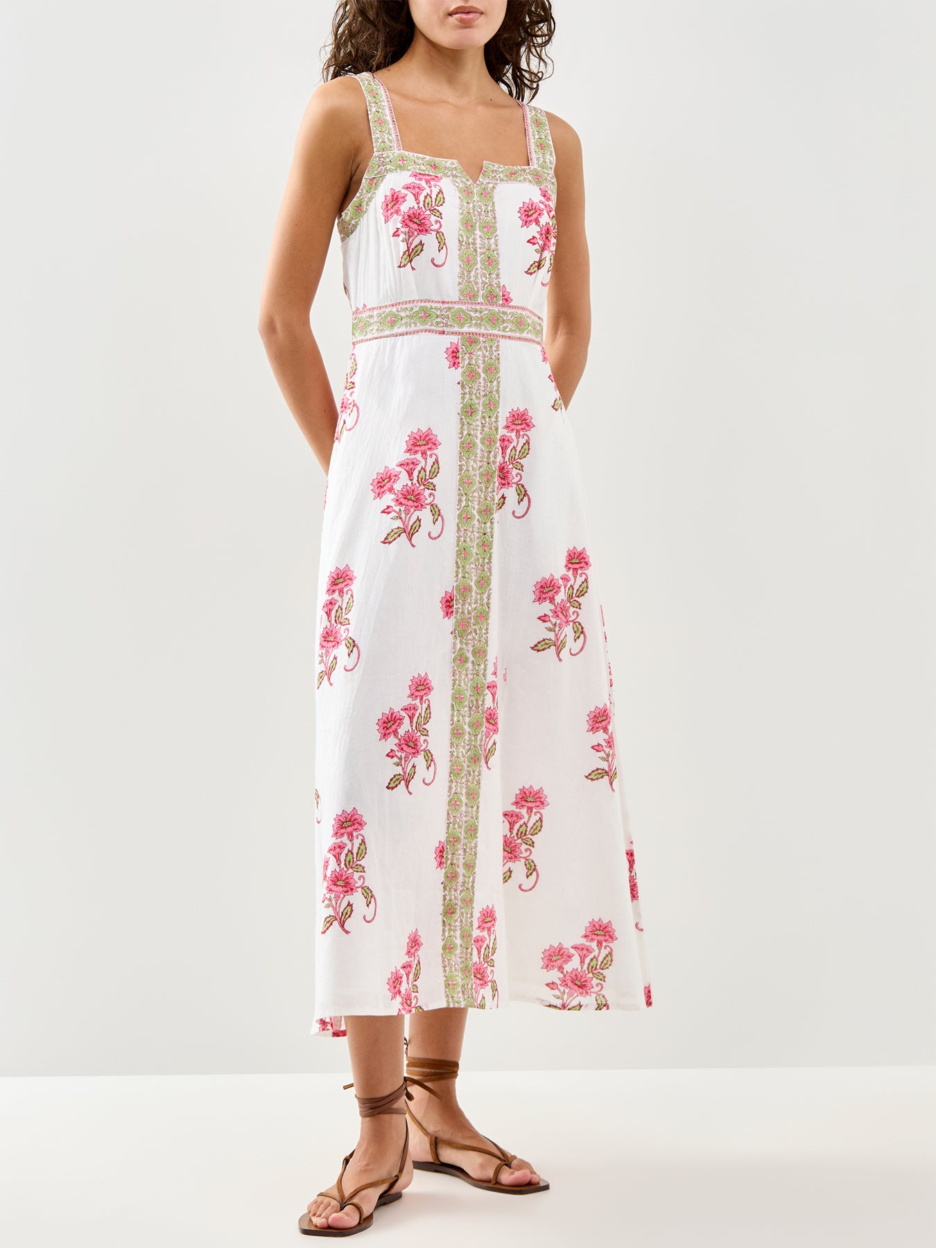 Margaritte Block Print Dress Green Pink