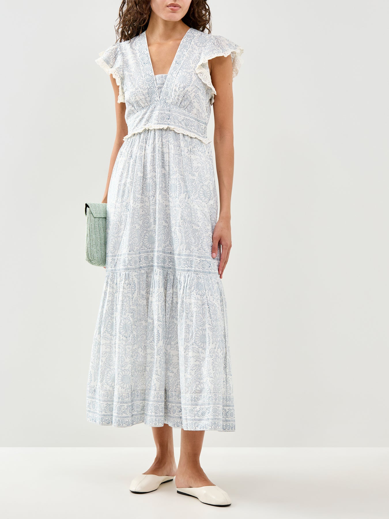 Pippa Block Print Dress Sunflower Ivory Navy