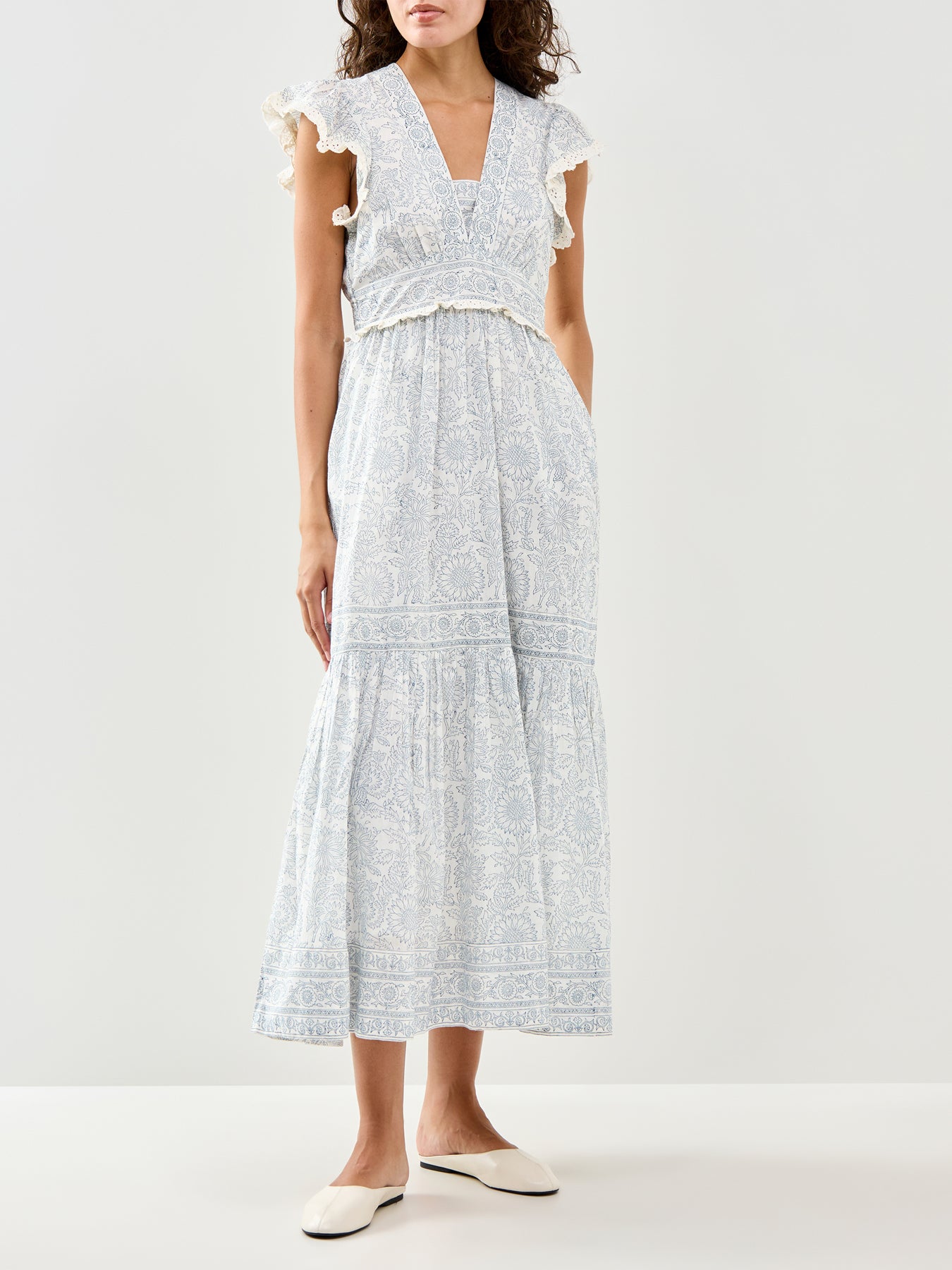 Pippa Block Print Dress Sunflower Ivory Navy