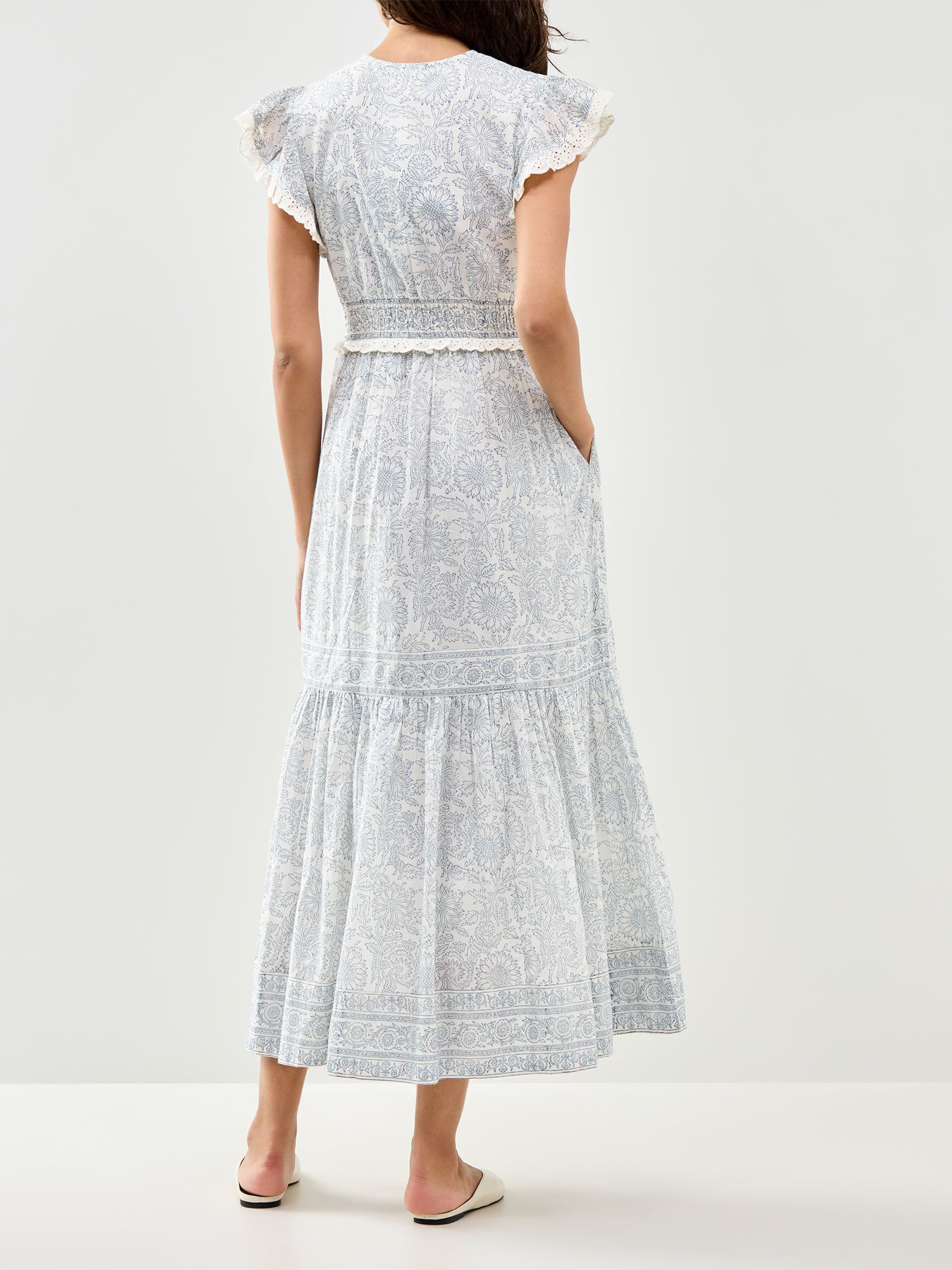 Pippa Block Print Dress Sunflower Ivory Navy