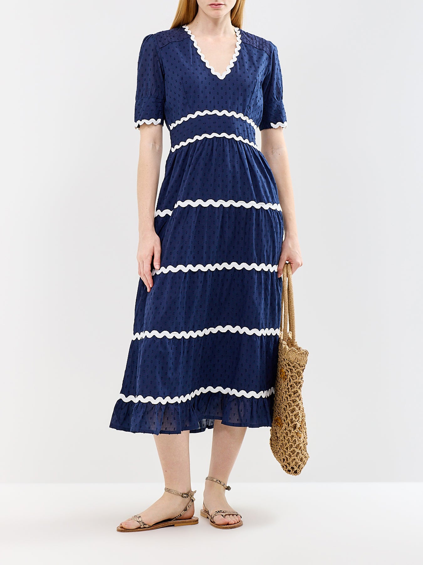 Viola Ric Rac Maxi Dress Navy