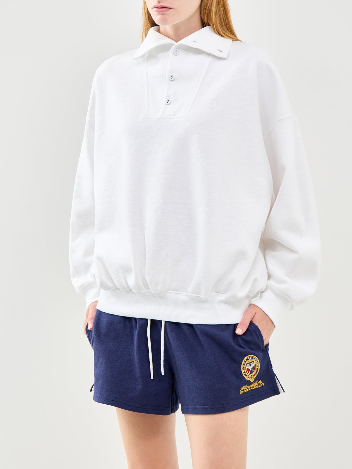 Wimbledon Funnel Neck Logo Fleece White